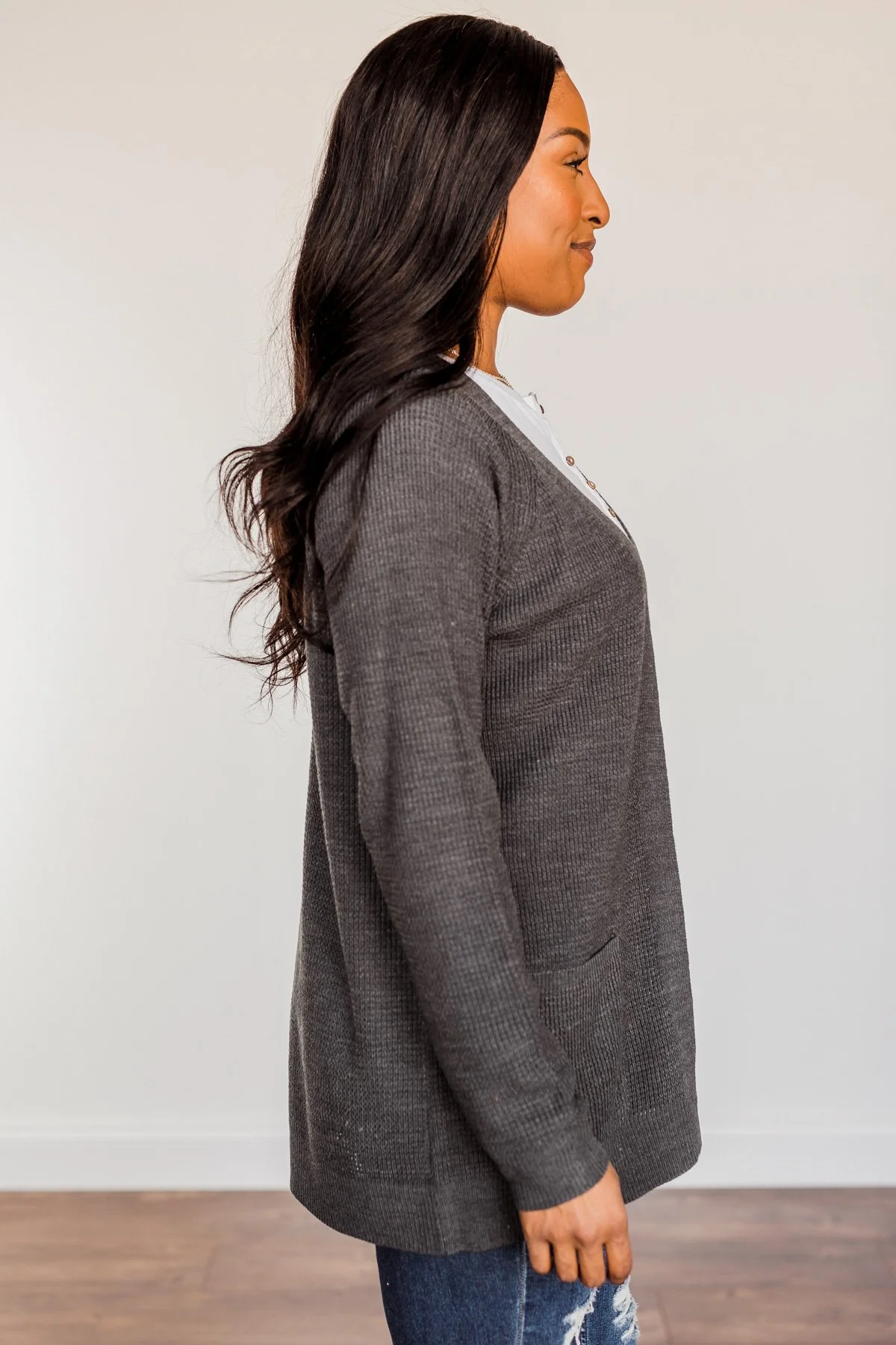 Need Some Time Away Knit Cardigan- Charcoal - Image 7