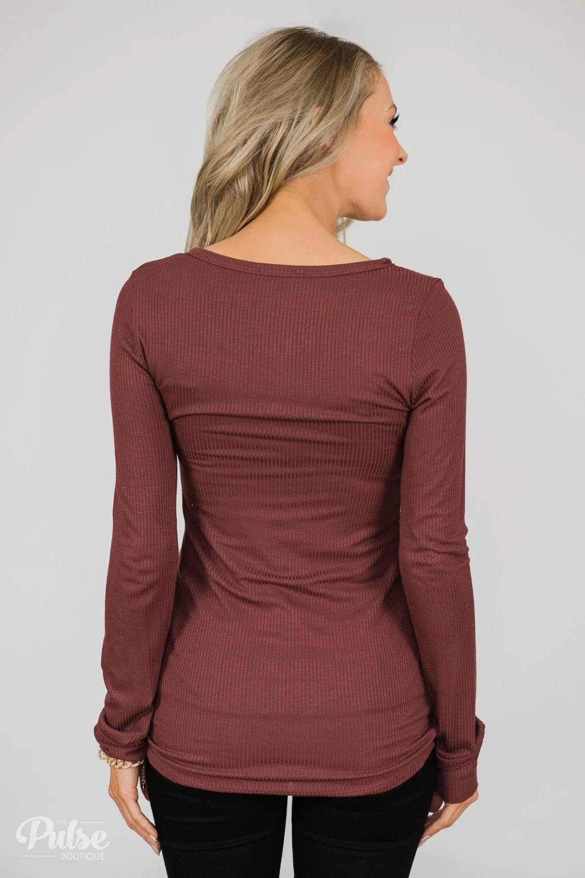 Need You Now 5-Button Henley Top- Red/Brown - Image 8