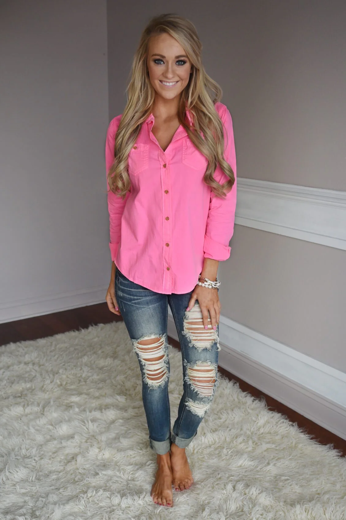 Neon Pink Button Up - Image 2