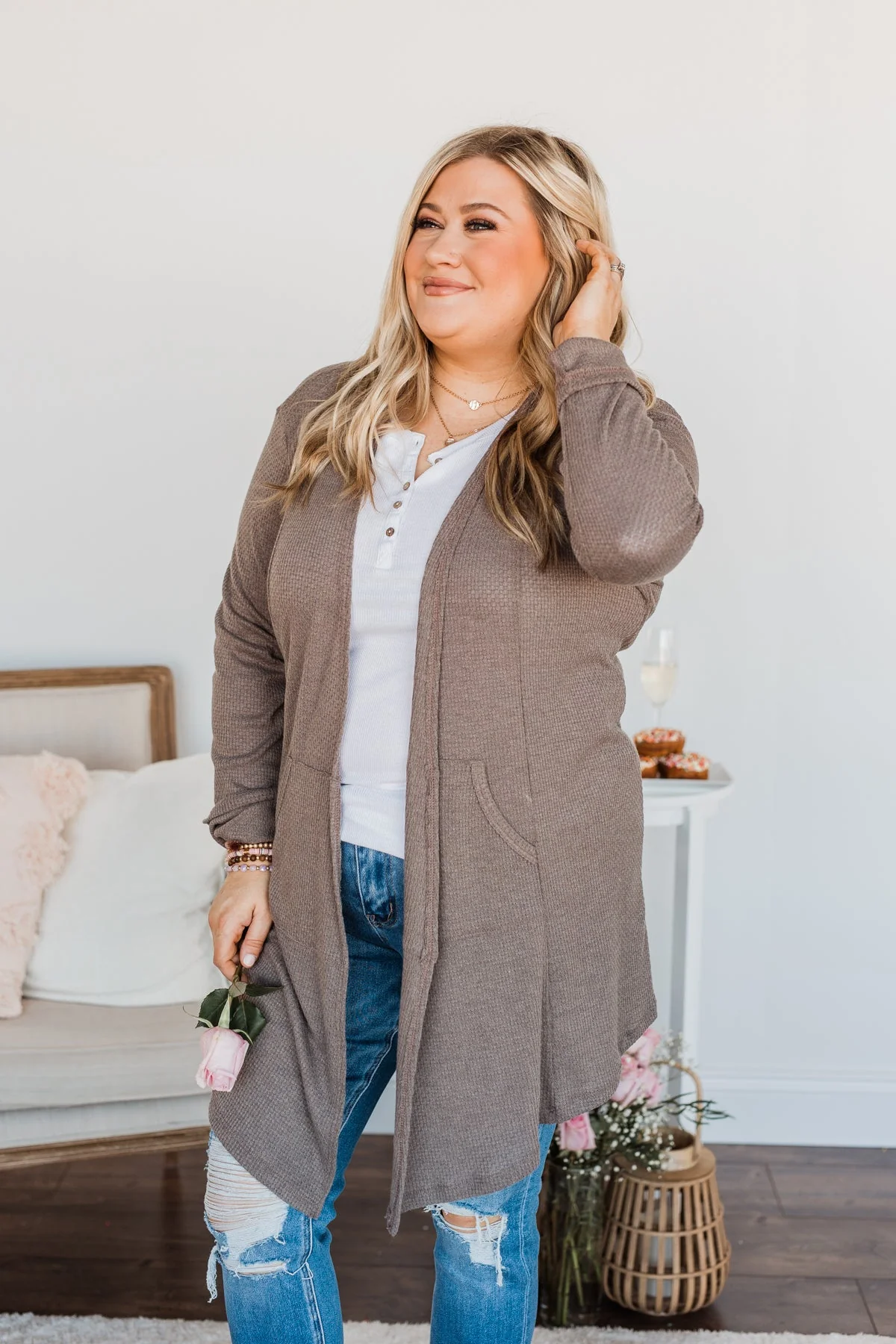 Never Afraid Knit Cardigan- Mocha - Image 3
