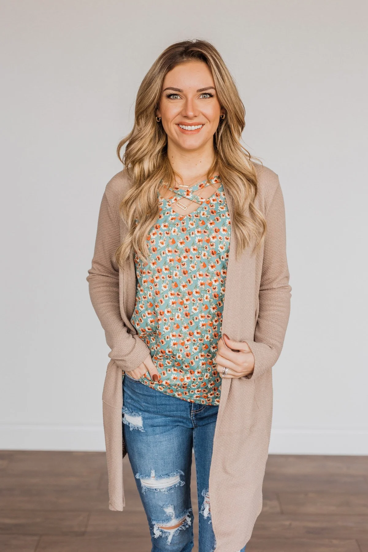 Never Afraid Knit Cardigan- Taupe - Image 3