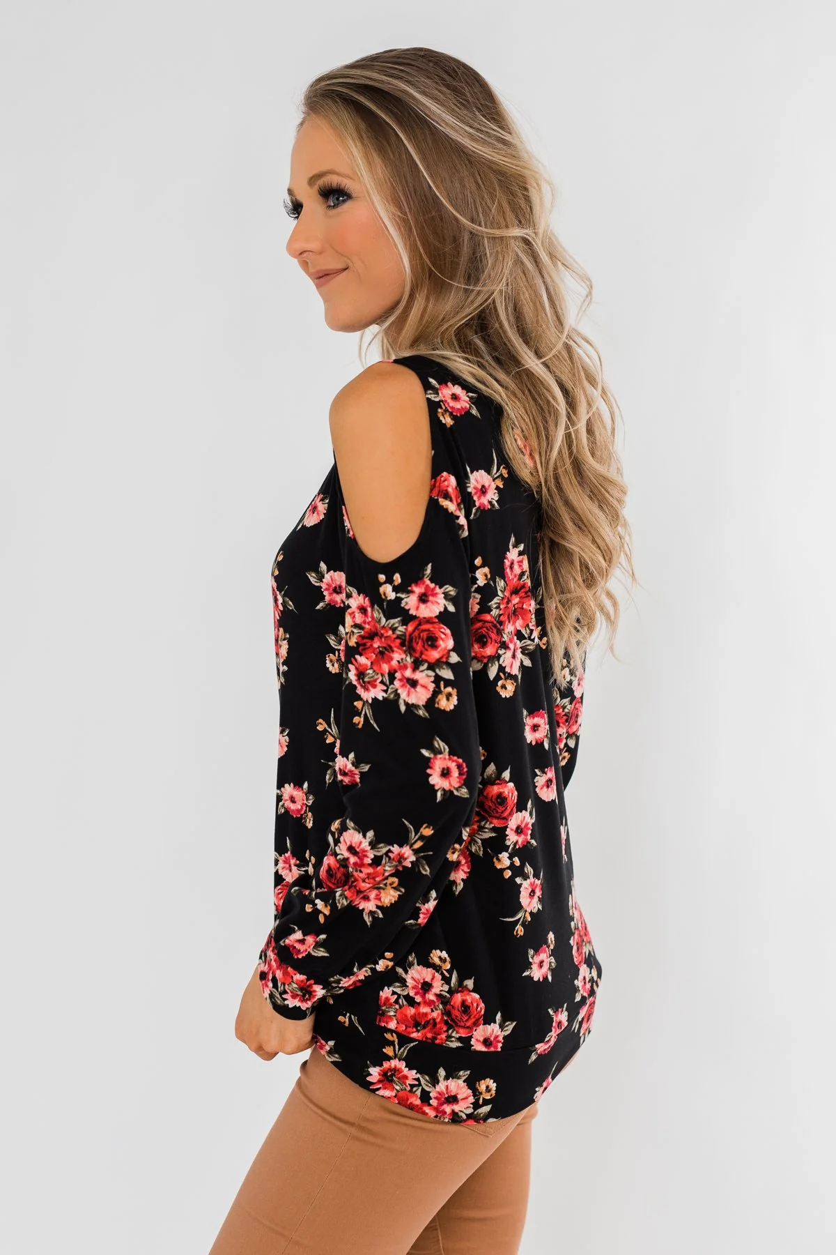 Never Alone Long Sleeve Floral Top- Black - Image 9