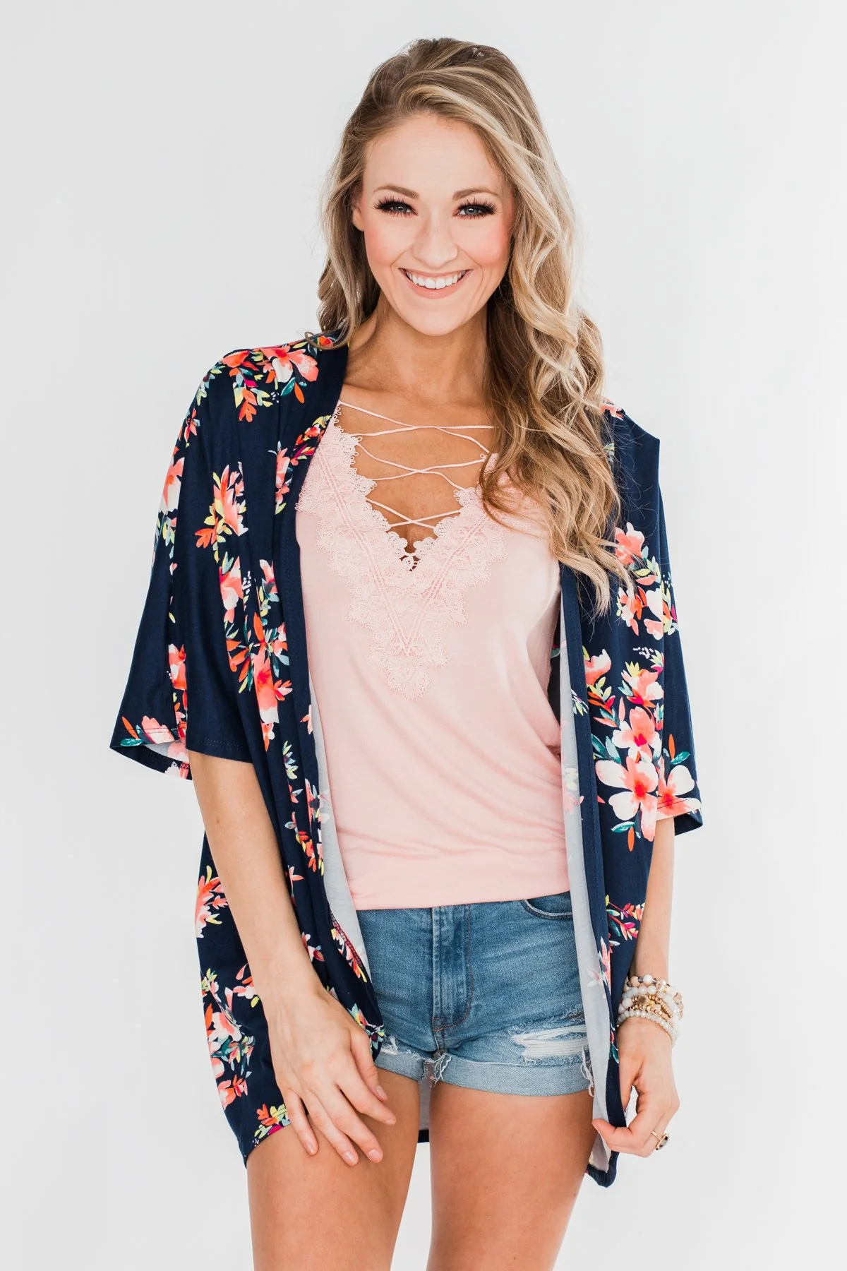 Never Been Better Floral Kimono- Navy - Image 3