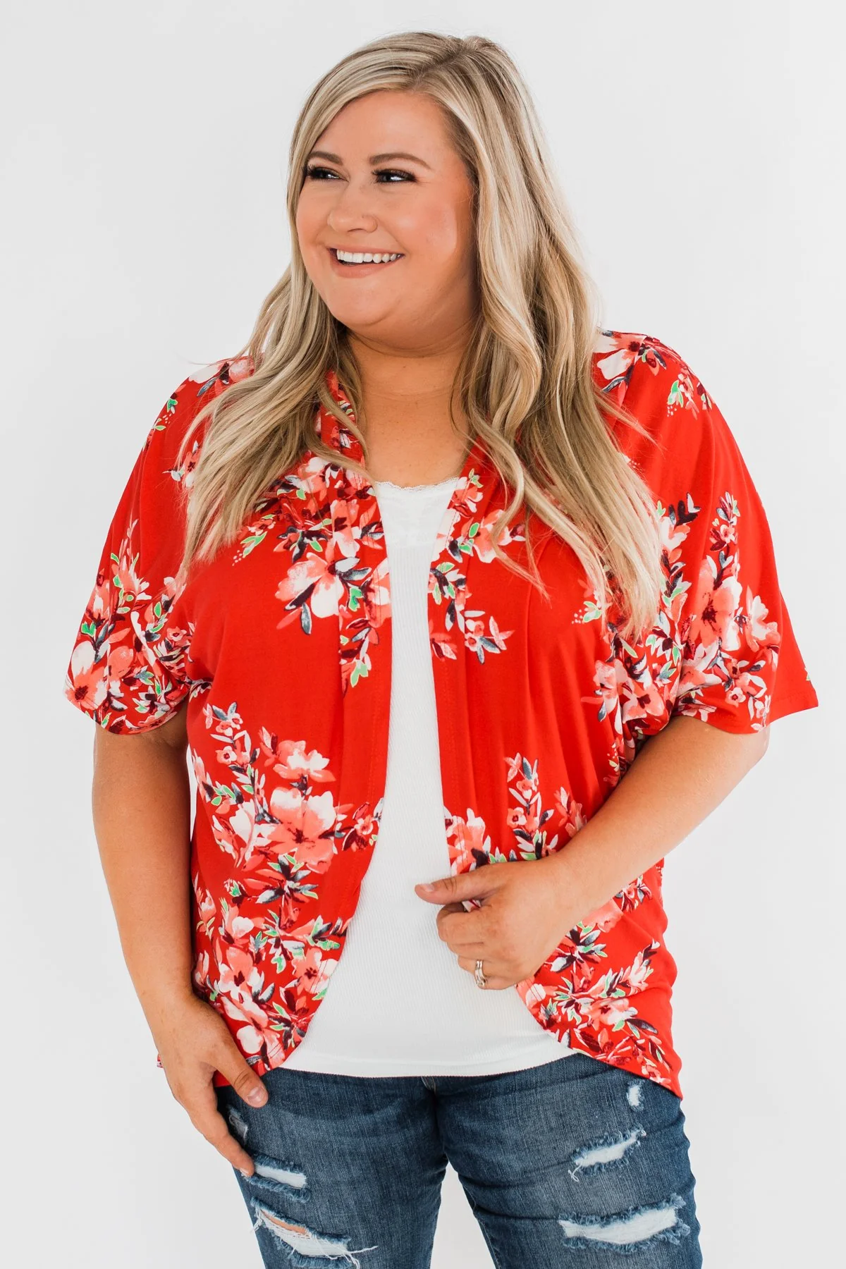Never Been Better Floral Kimono- Scarlet Red - Image 3