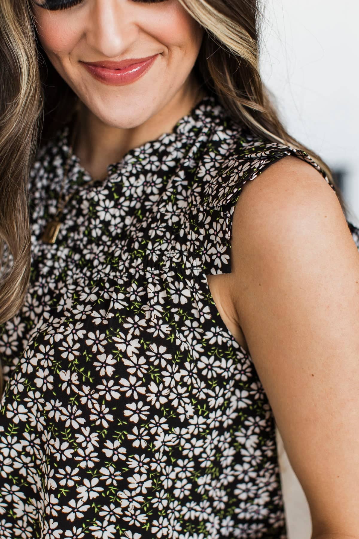 Never Beyond Reach Smocked Floral Blouse- Black - Image 3