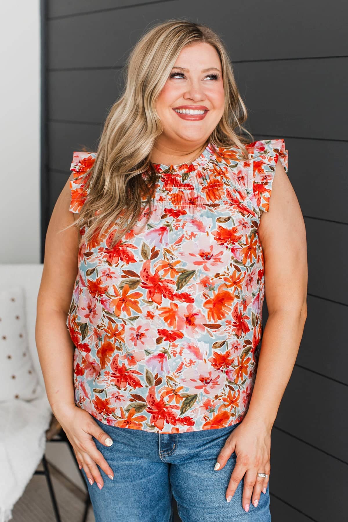 Never Beyond Reach Smocked Floral Blouse- Poppy - Image 2