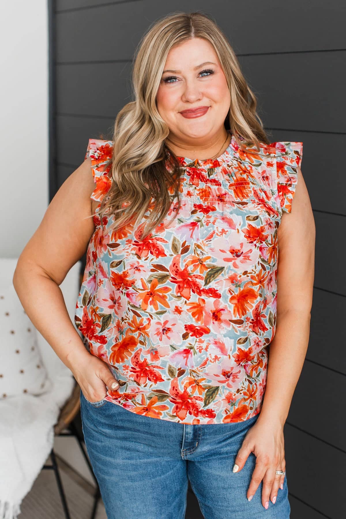 Never Beyond Reach Smocked Floral Blouse- Poppy - Image 4