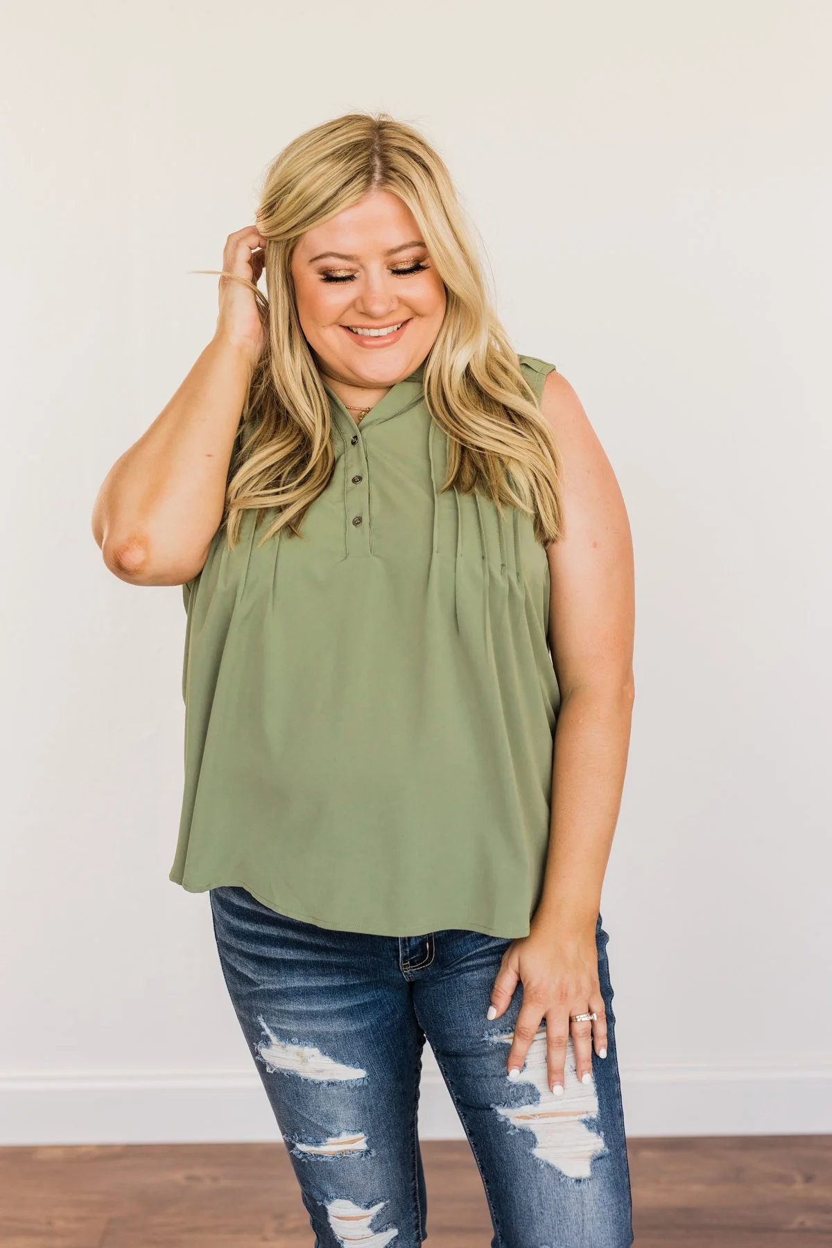 Never Ending Bliss Sleeveless Blouse- Olive - Image 2