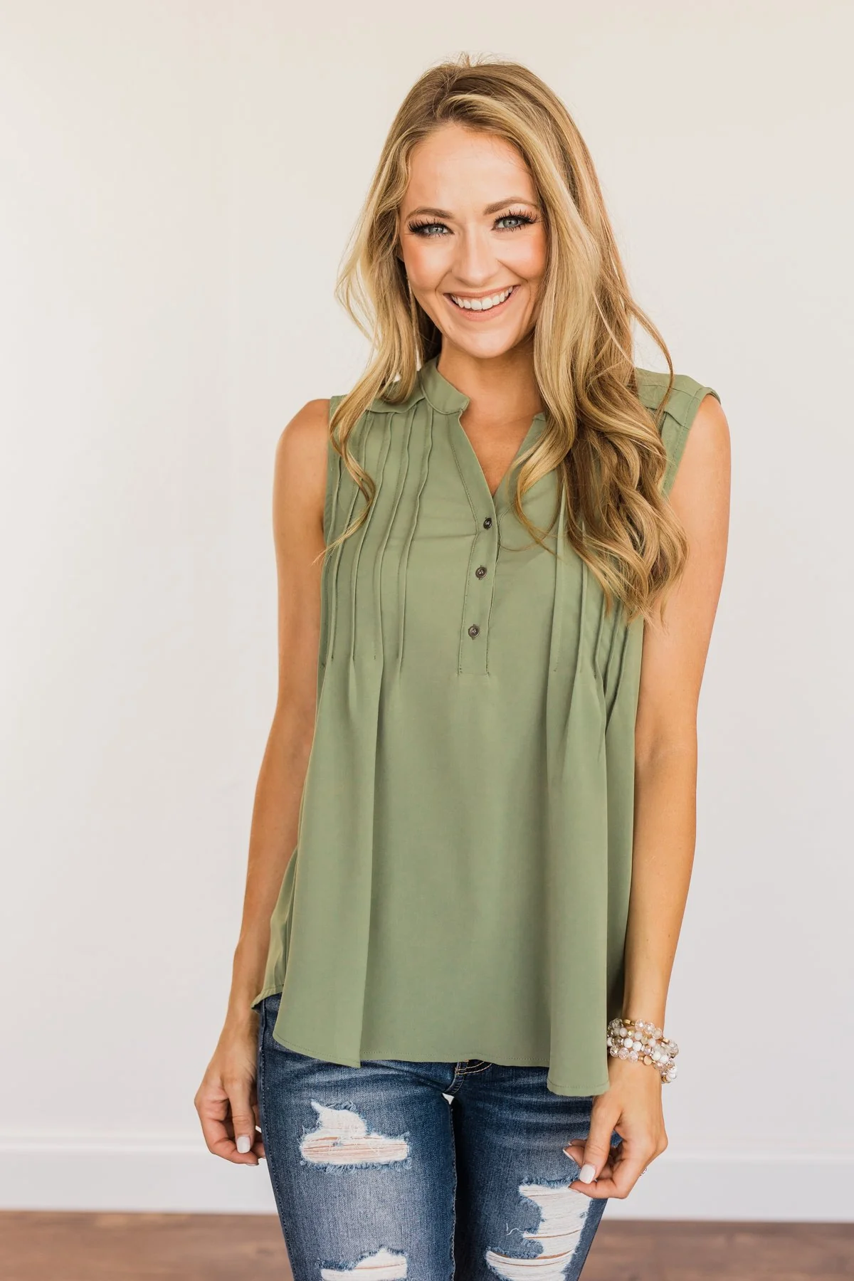 Never Ending Bliss Sleeveless Blouse- Olive - Image 4