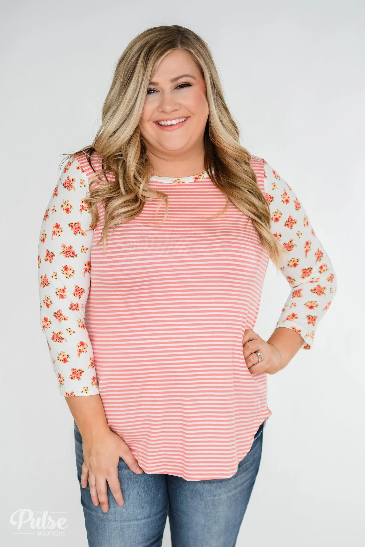Never Ending Floral & Stripes Long Sleeve Top - Pink - Image 13