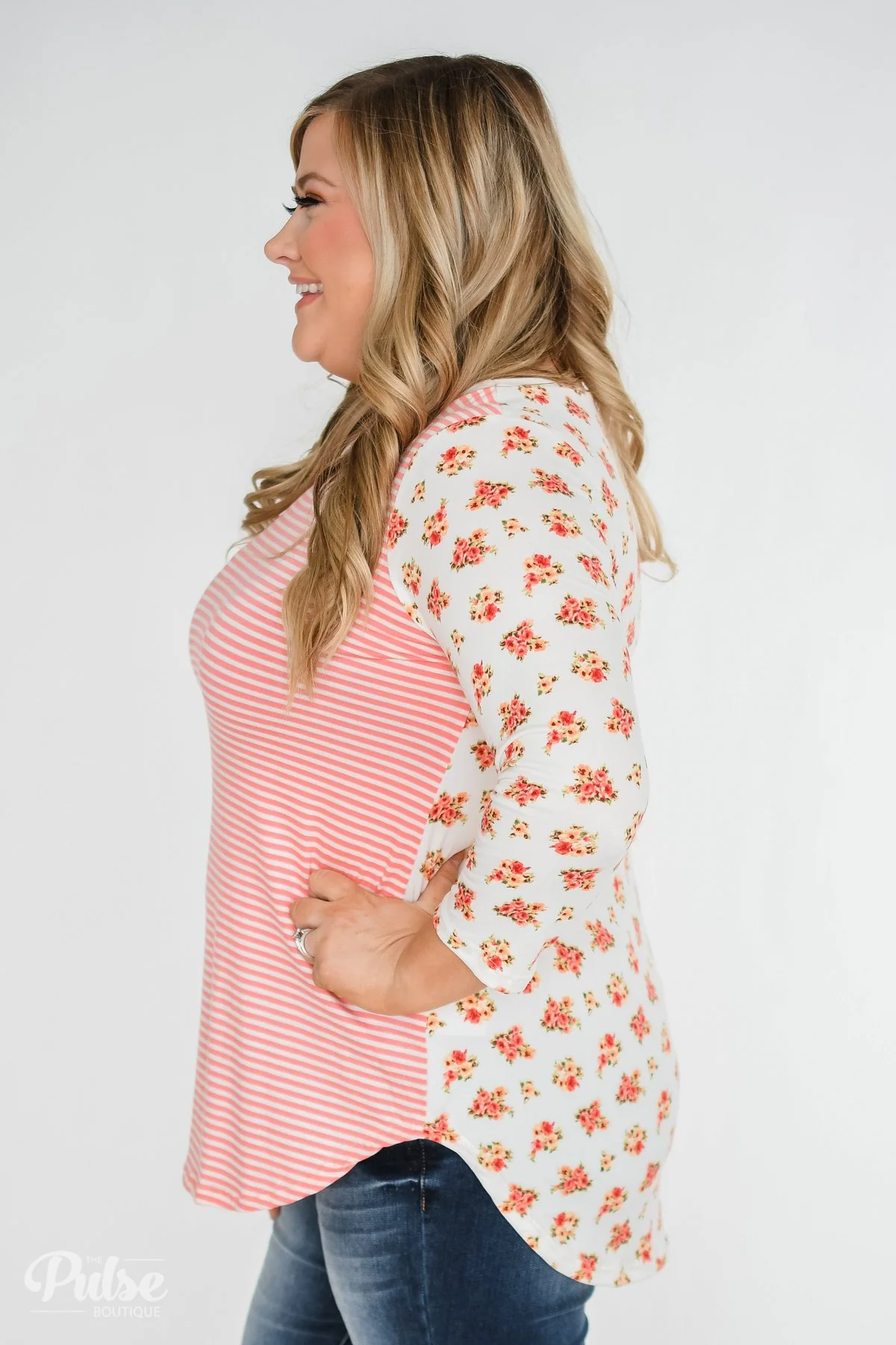 Never Ending Floral & Stripes Long Sleeve Top - Pink - Image 14