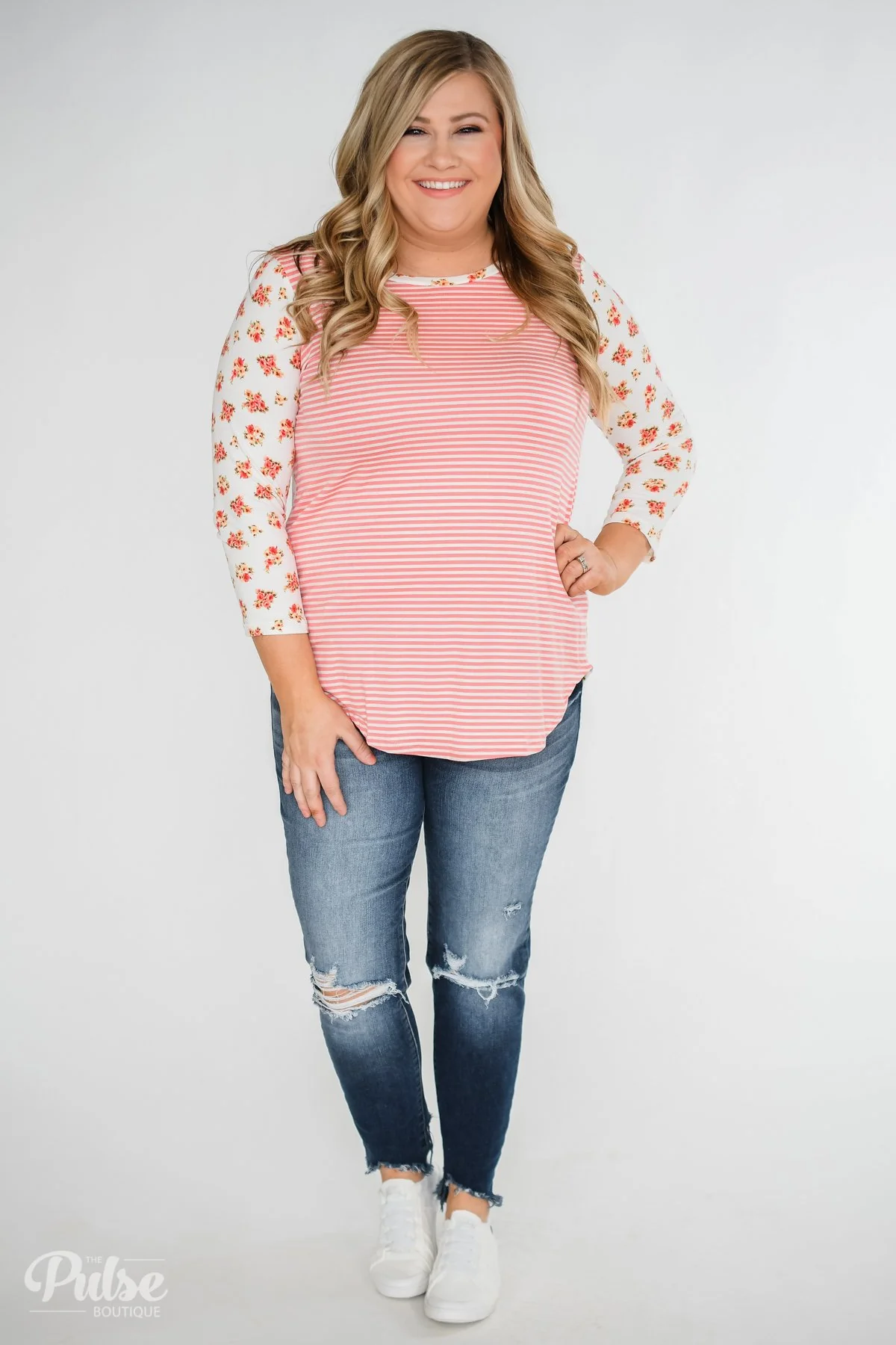 Never Ending Floral & Stripes Long Sleeve Top - Pink - Image 4