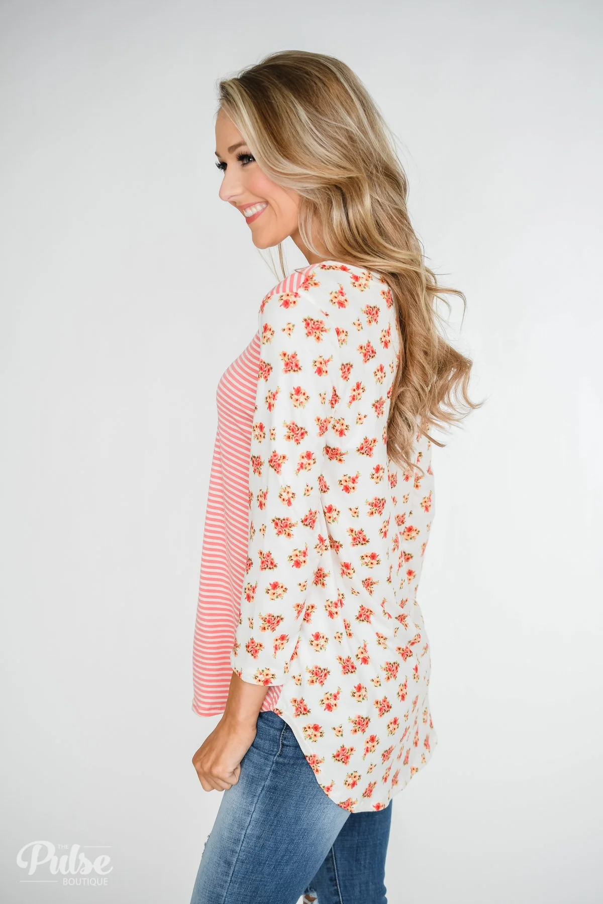 Never Ending Floral & Stripes Long Sleeve Top - Pink - Image 9
