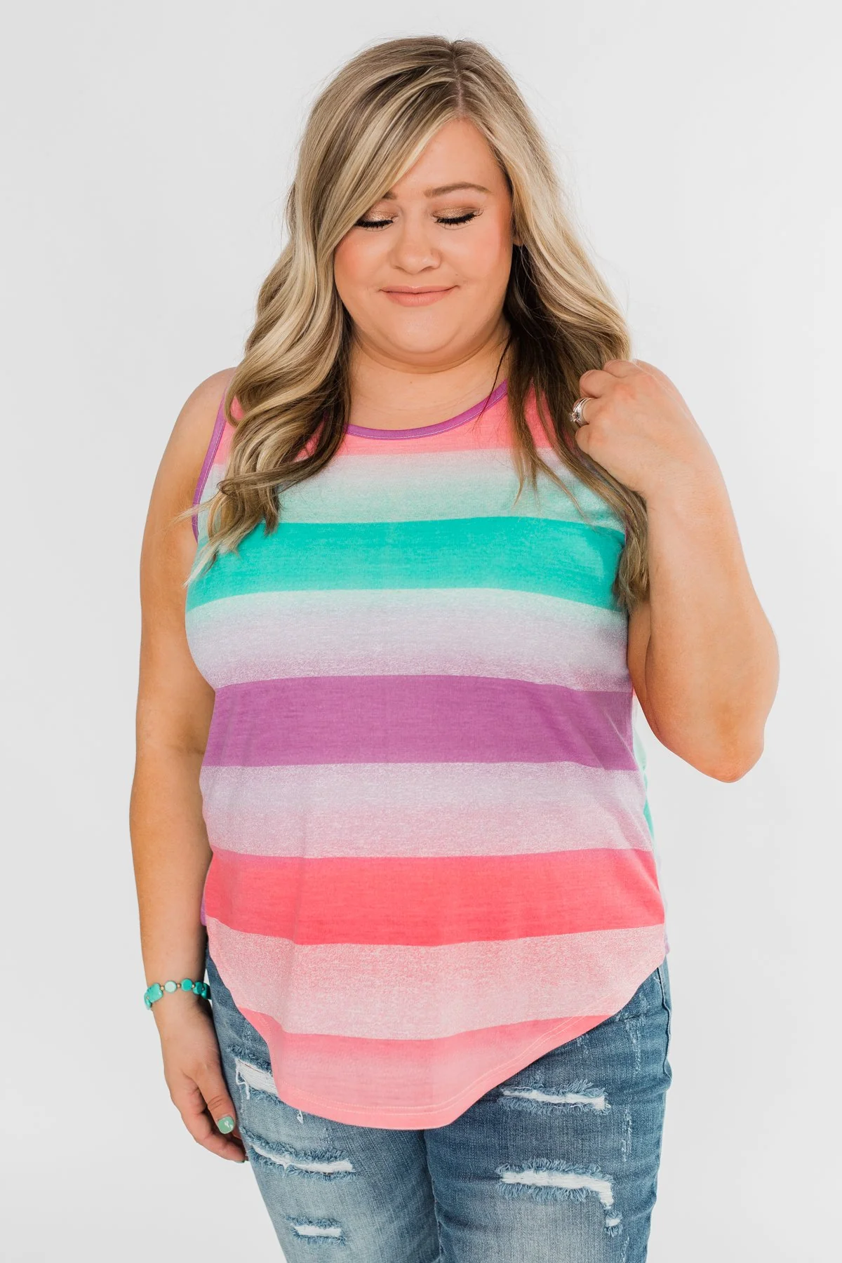 Never Fade Away Striped Tank Top- Pink & Teal Tones - Image 11