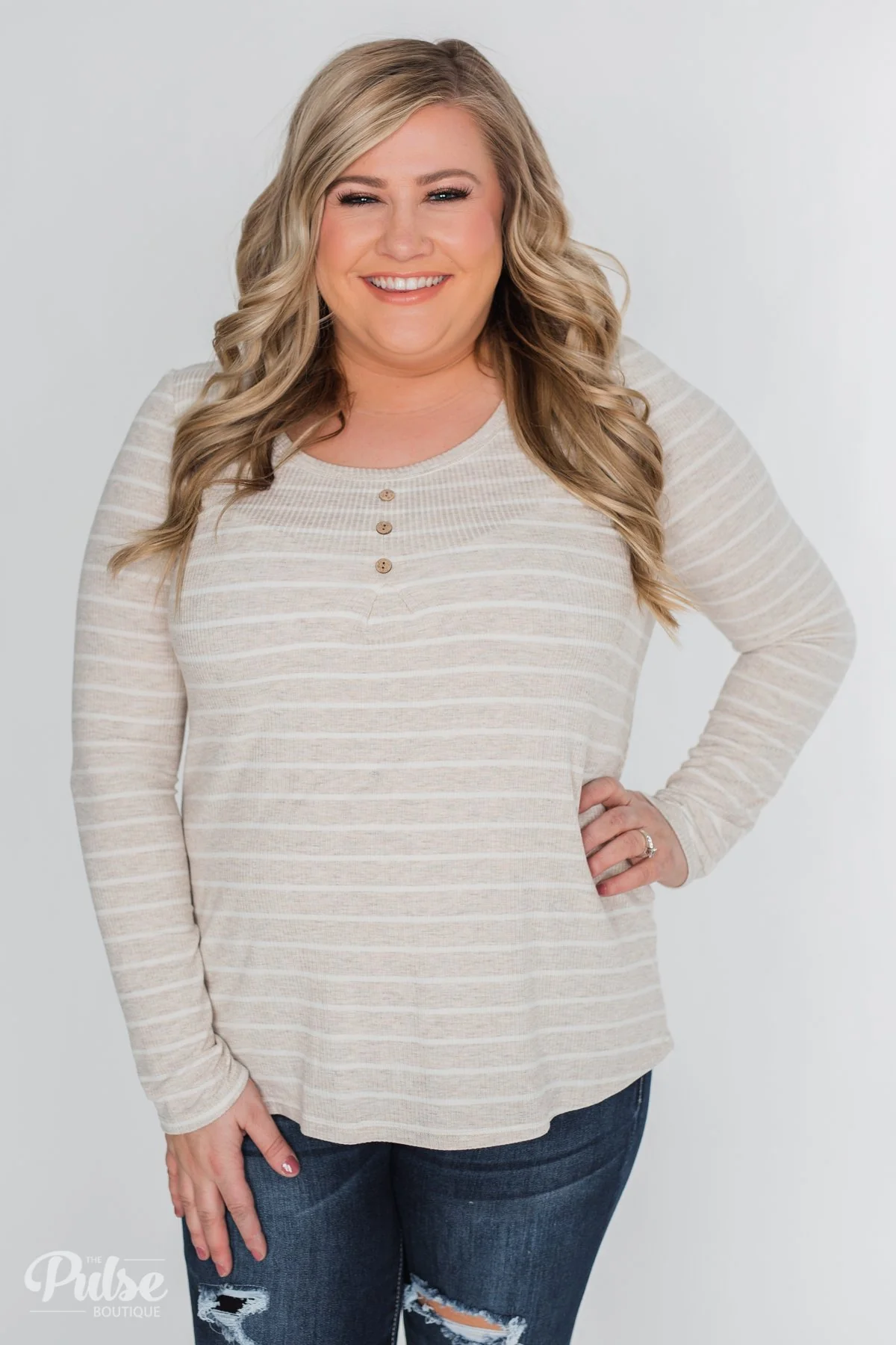 Never Forget You Pleated Striped Top- Oatmeal - Image 10