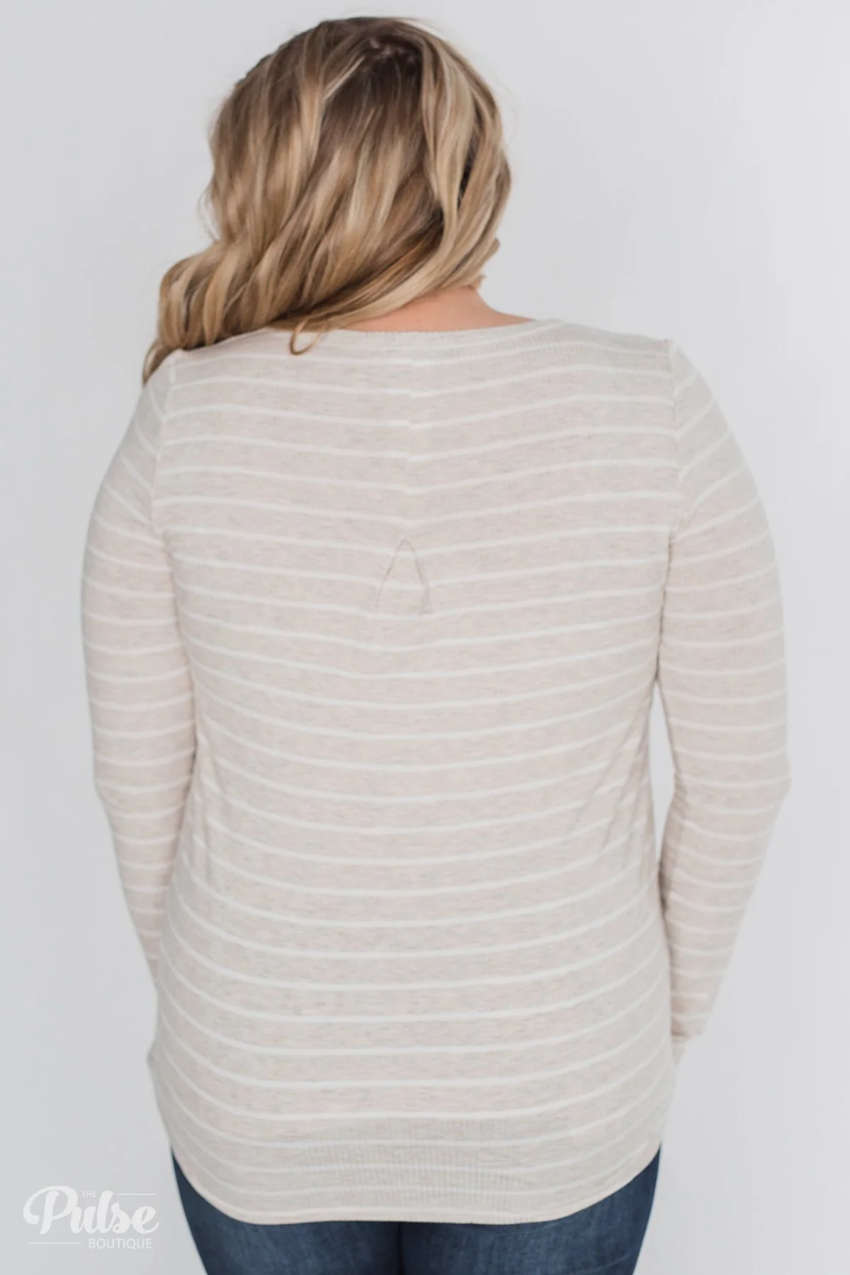 Never Forget You Pleated Striped Top- Oatmeal - Image 13