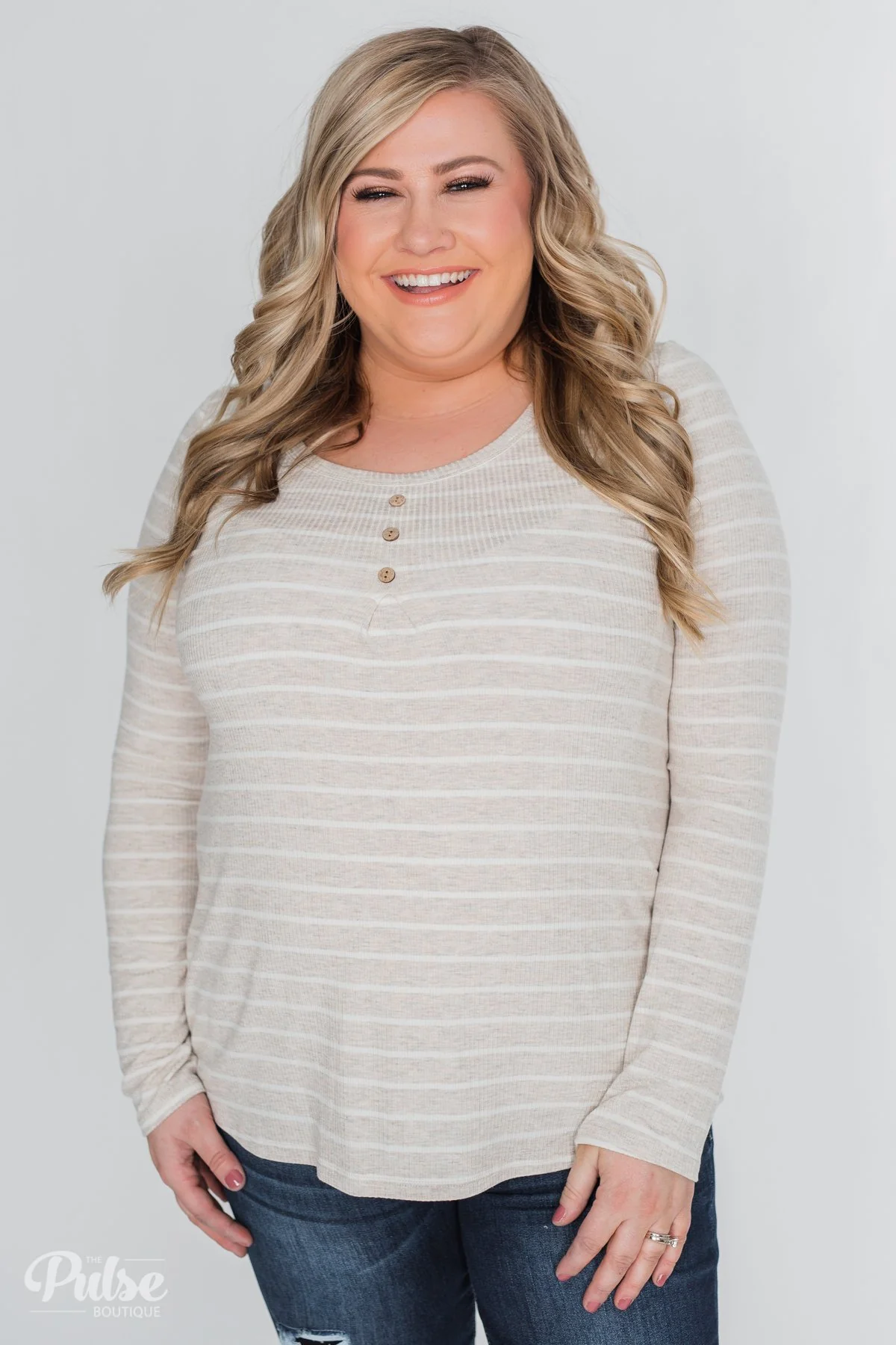 Never Forget You Pleated Striped Top- Oatmeal - Image 2