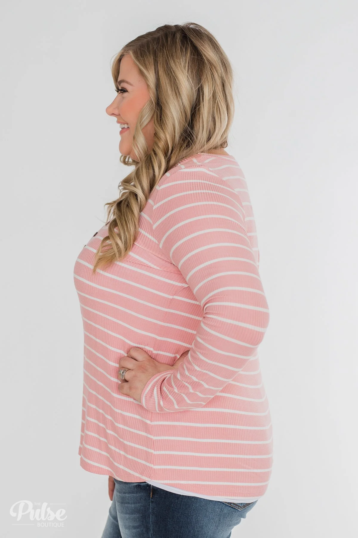 Never Forget You Pleated Striped Top- Pink - Image 12