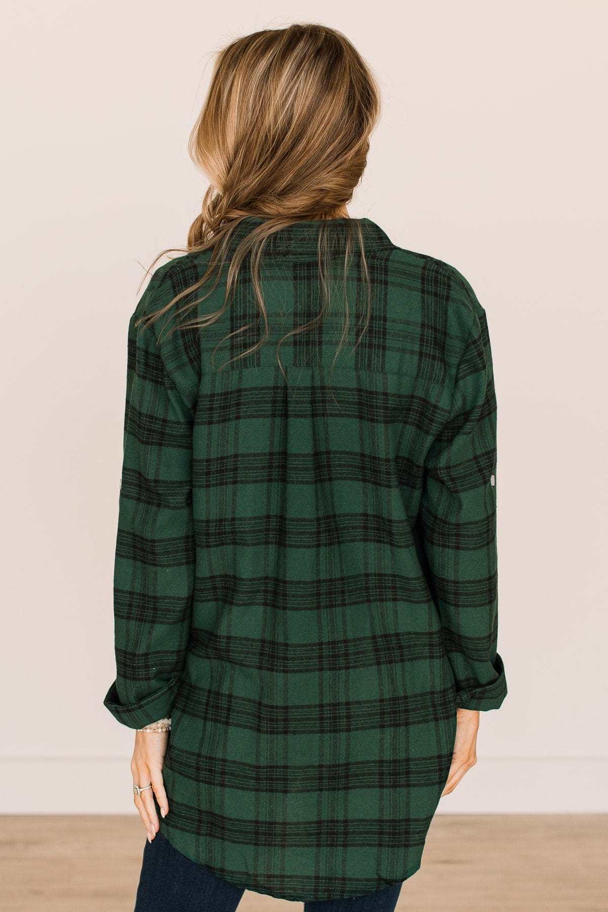 Never Gets Old Plaid Button Top- Hunter Green - Image 7