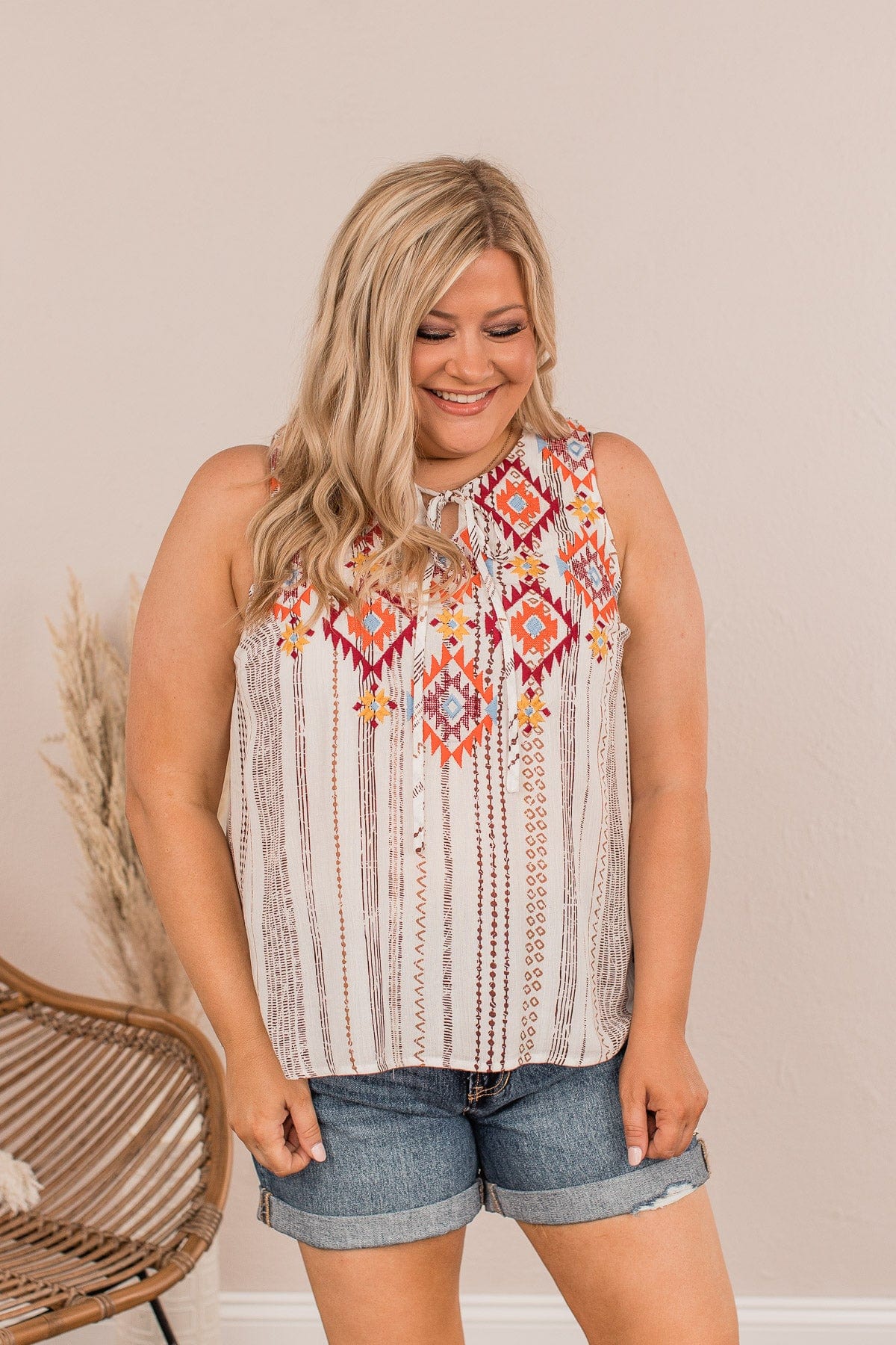 Never Go Out Of Style Aztec Blouse- Ivory - Image 2