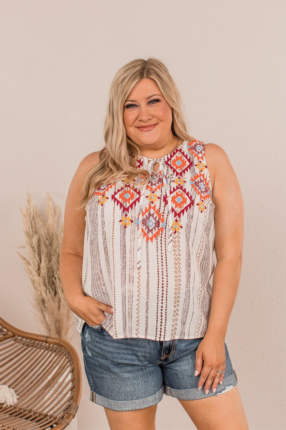 Never Go Out Of Style Aztec Blouse- Ivory - Image 4