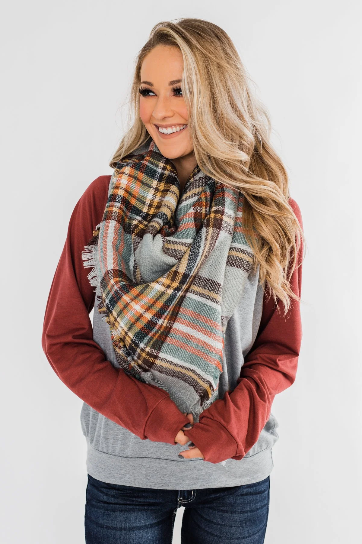 Never Let Me Go Raglan Top- Grey & Rust - Image 3