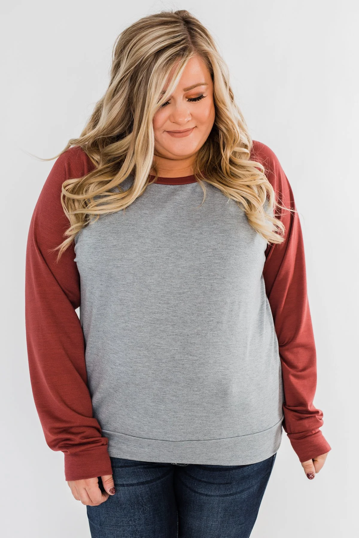 Never Let Me Go Raglan Top- Grey & Rust - Image 5