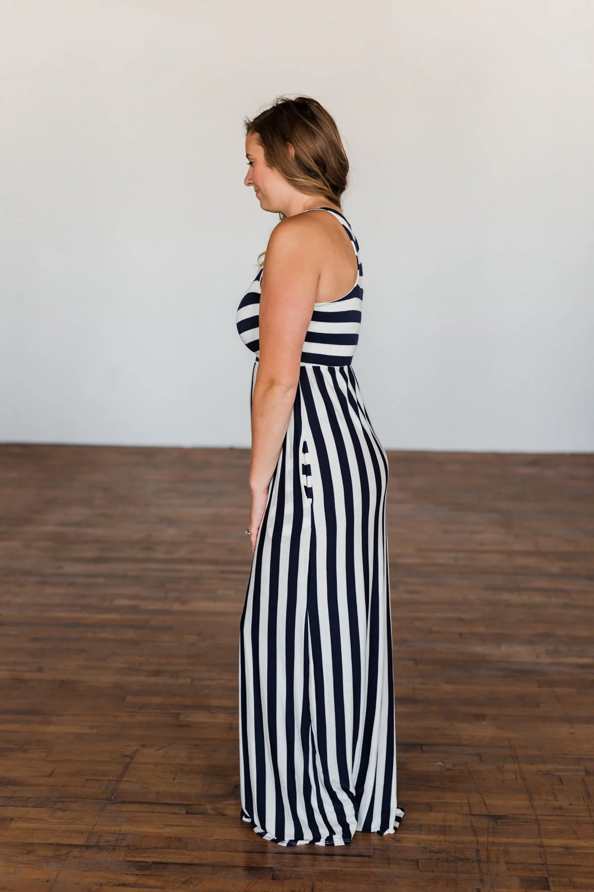 Never Let You Down Striped Maxi Dress- Ivory & Navy - Image 10