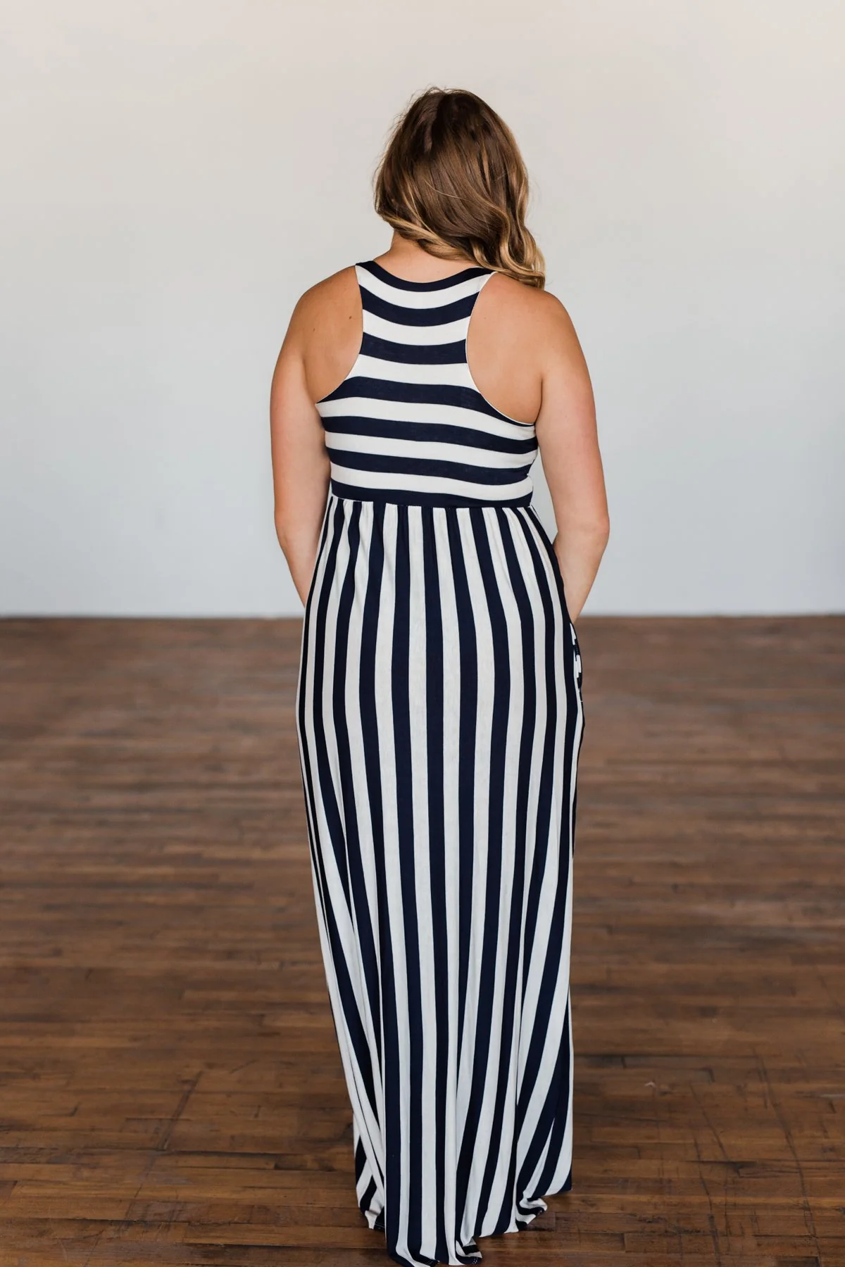 Never Let You Down Striped Maxi Dress- Ivory & Navy - Image 11