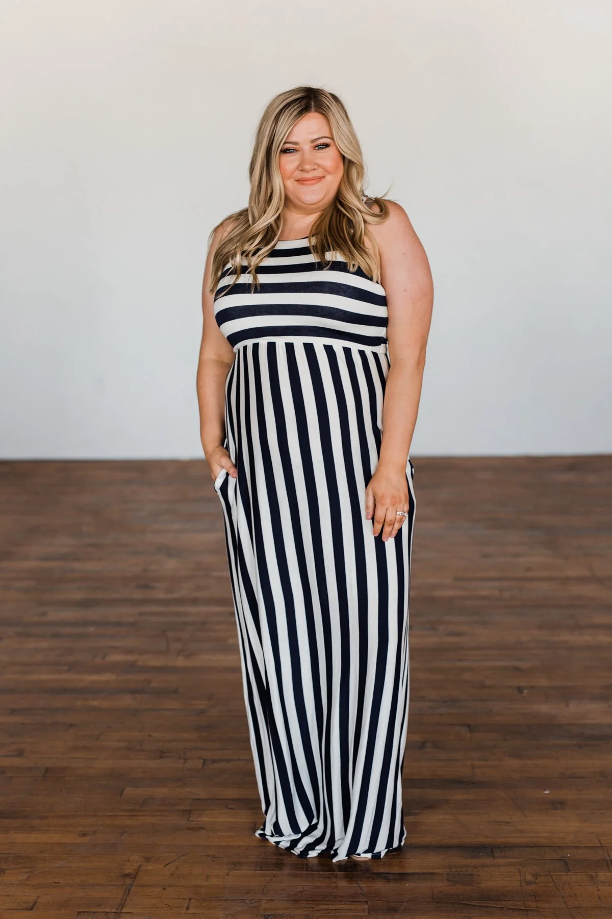 Never Let You Down Striped Maxi Dress- Ivory & Navy - Image 4