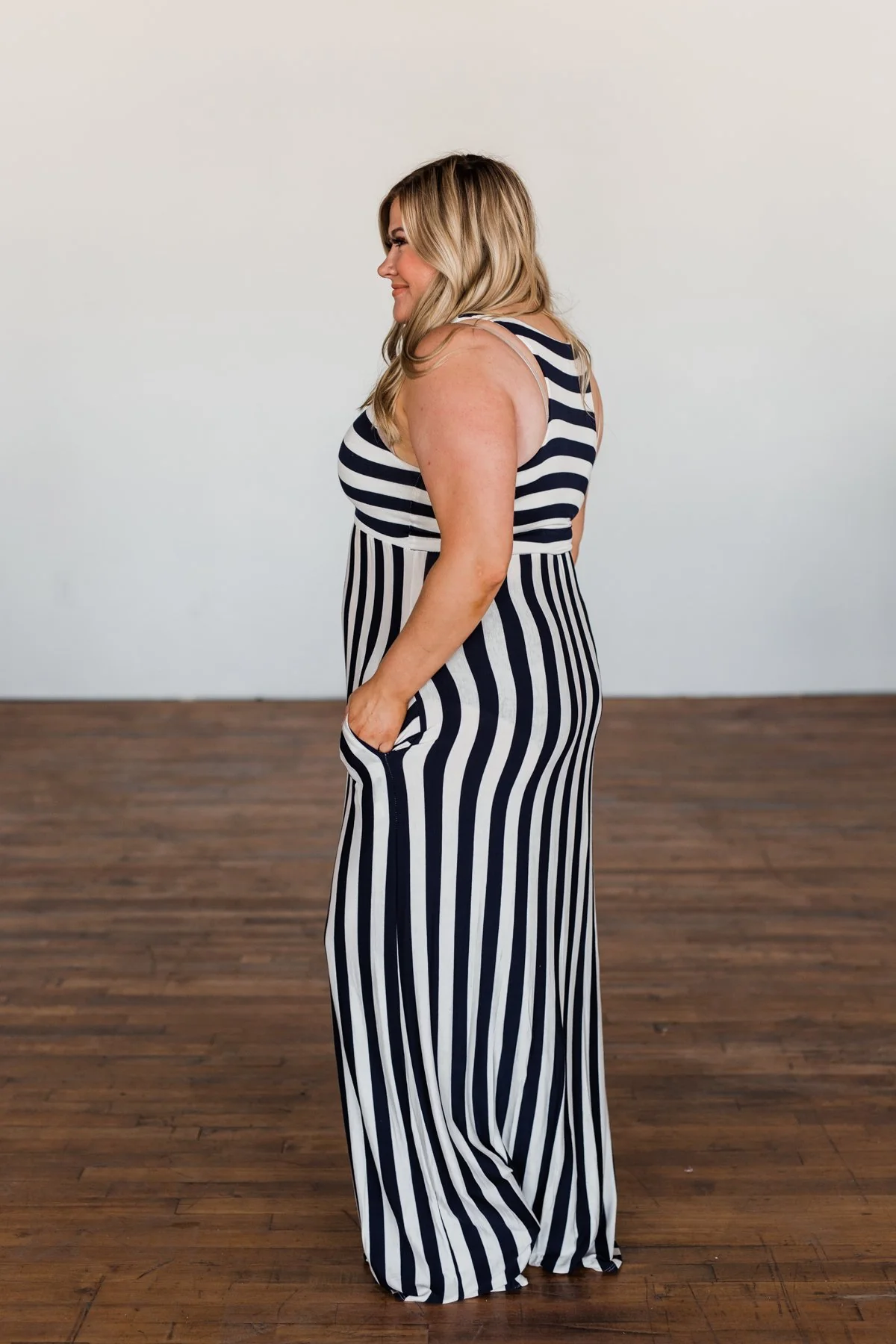 Never Let You Down Striped Maxi Dress- Ivory & Navy - Image 8