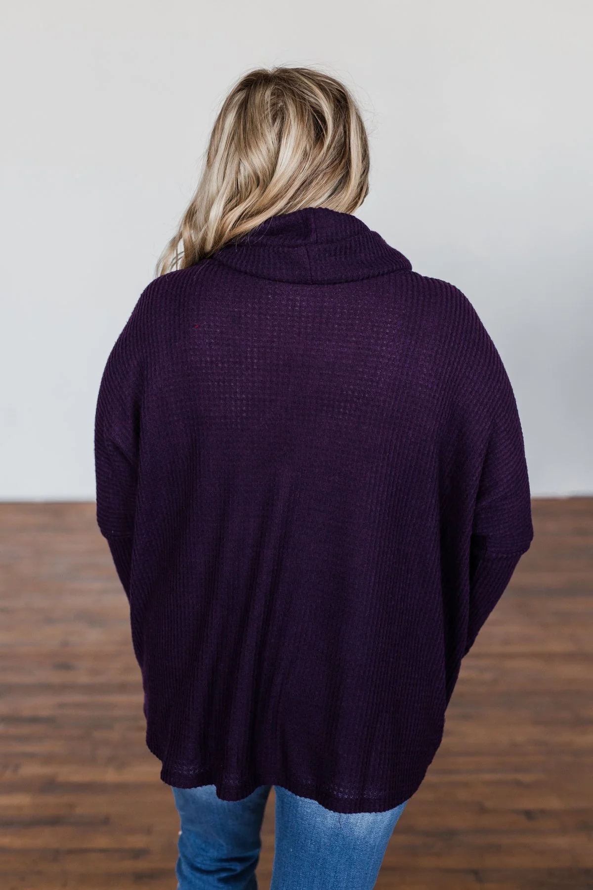 Never Let You Go Cowl Neck Sweater- Dark Eggplant - Image 9