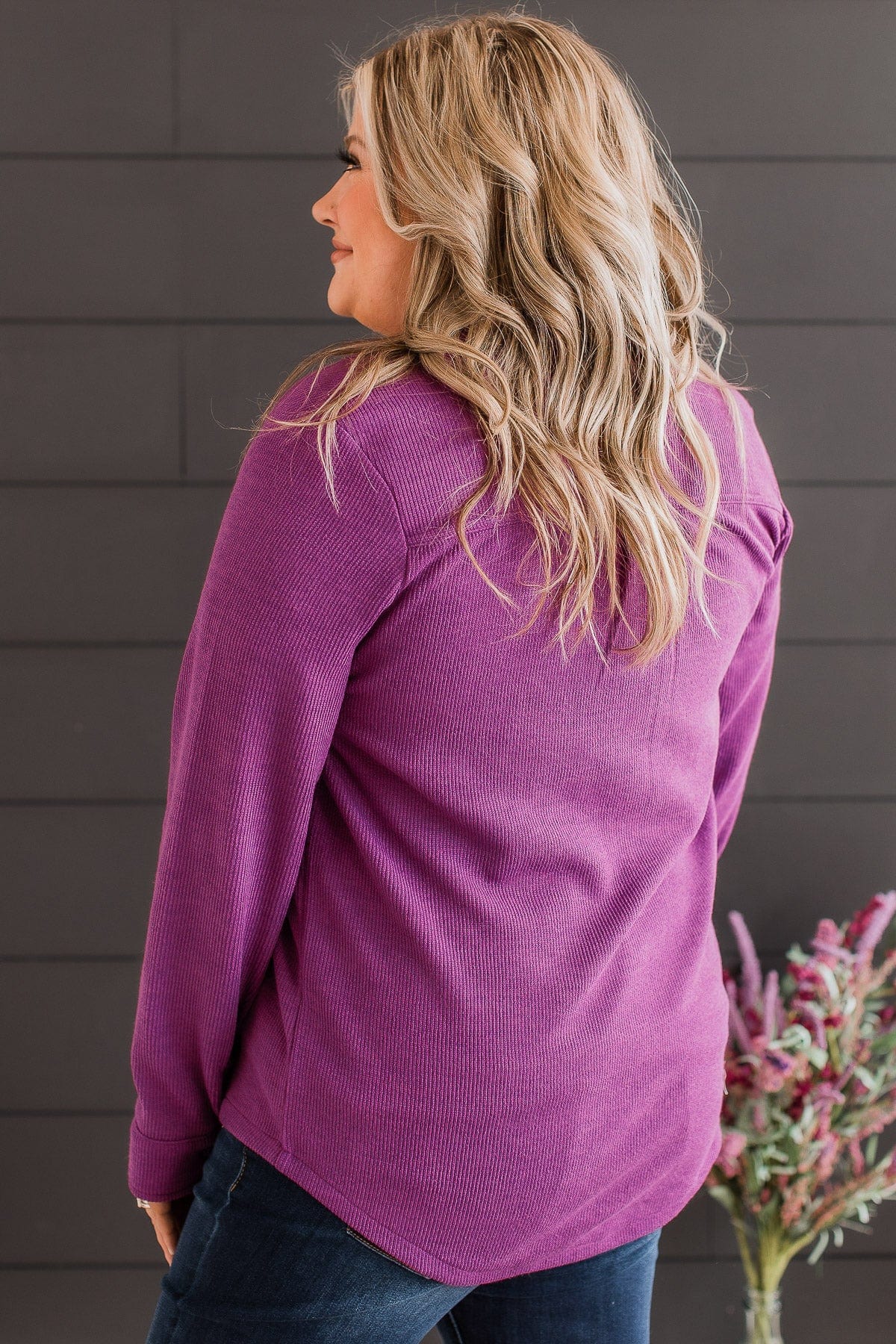 Never Letting Go Button Top- Dark Purple - Image 6