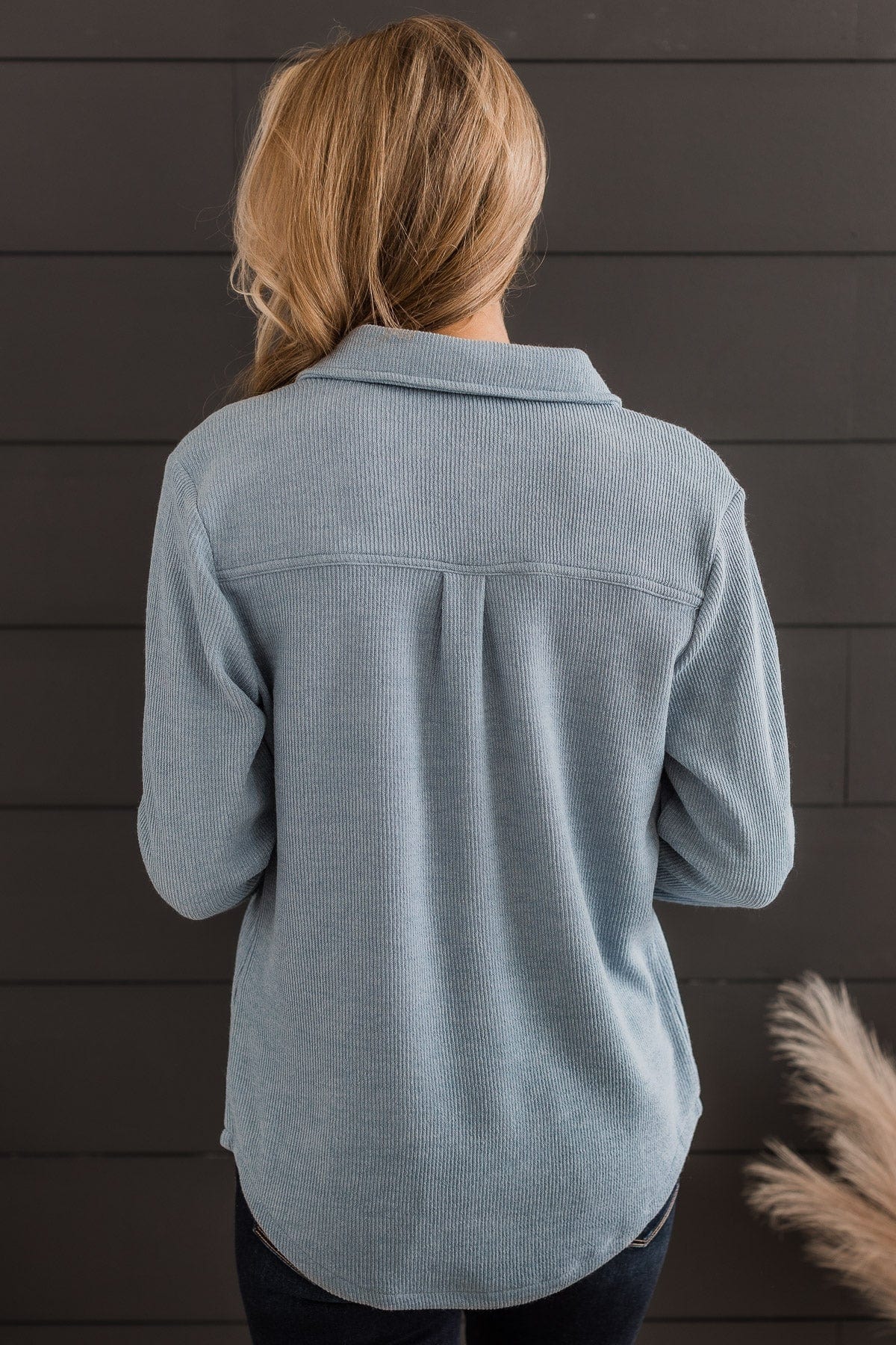 Never Letting Go Button Top- Dusty Blue - Image 7