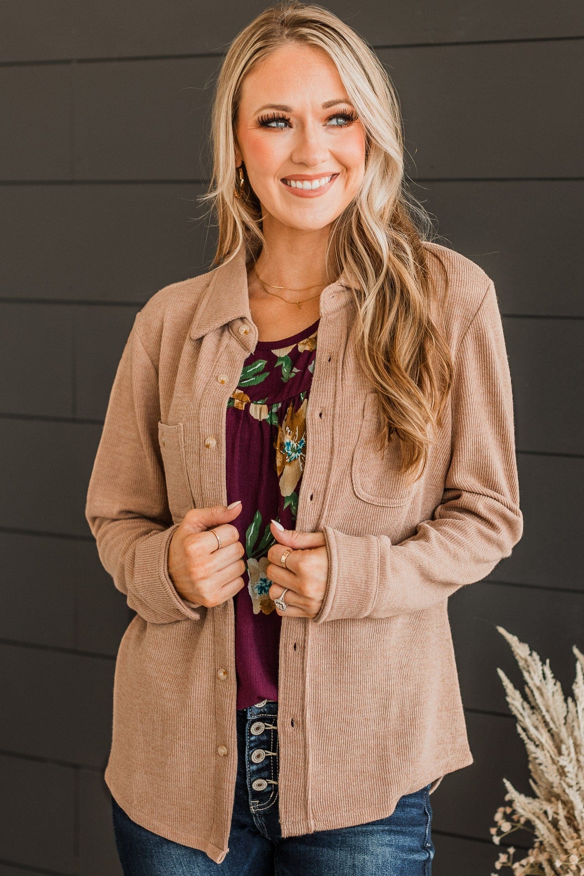 Never Letting Go Button Top- Taupe - Image 2