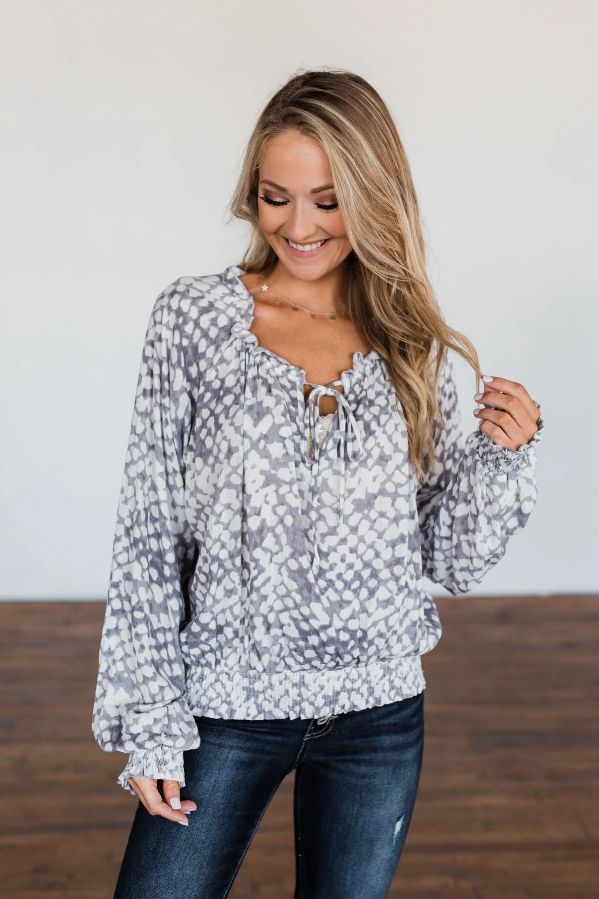 Never Look Back Long Sleeve Leopard Top- Grey & Ivory - Image 2