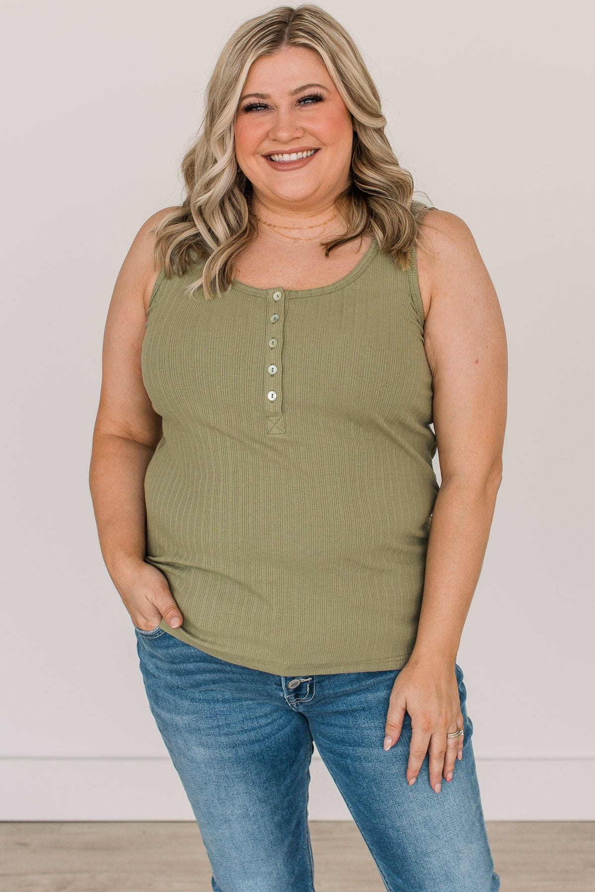 Never Looking Back Ribbed Knit Tank Top- Olive - Image 2