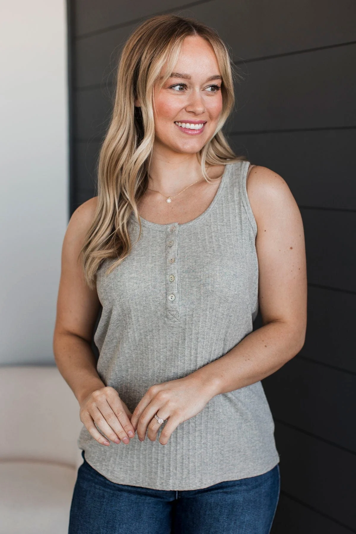 Never Looking Back Ribbed Tank Top- Heather Grey - Image 3