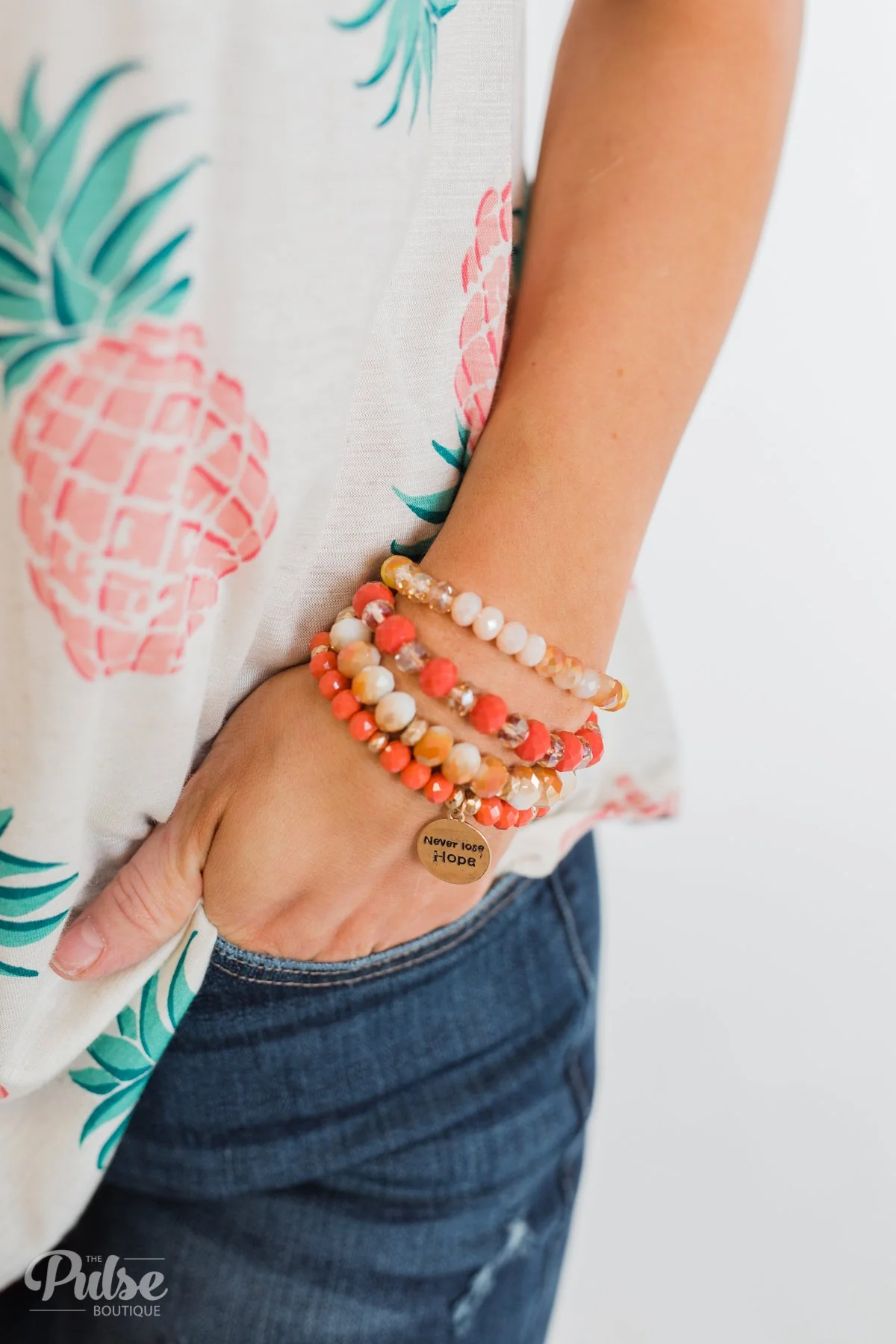 "Never Lose Hope" 4 Piece Bracelet Set- Orange - Image 2