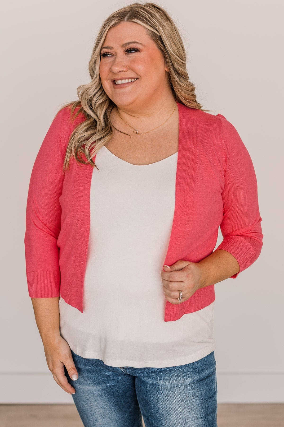 Never Miss A Beat Cropped Cardigan- Coral - Image 2