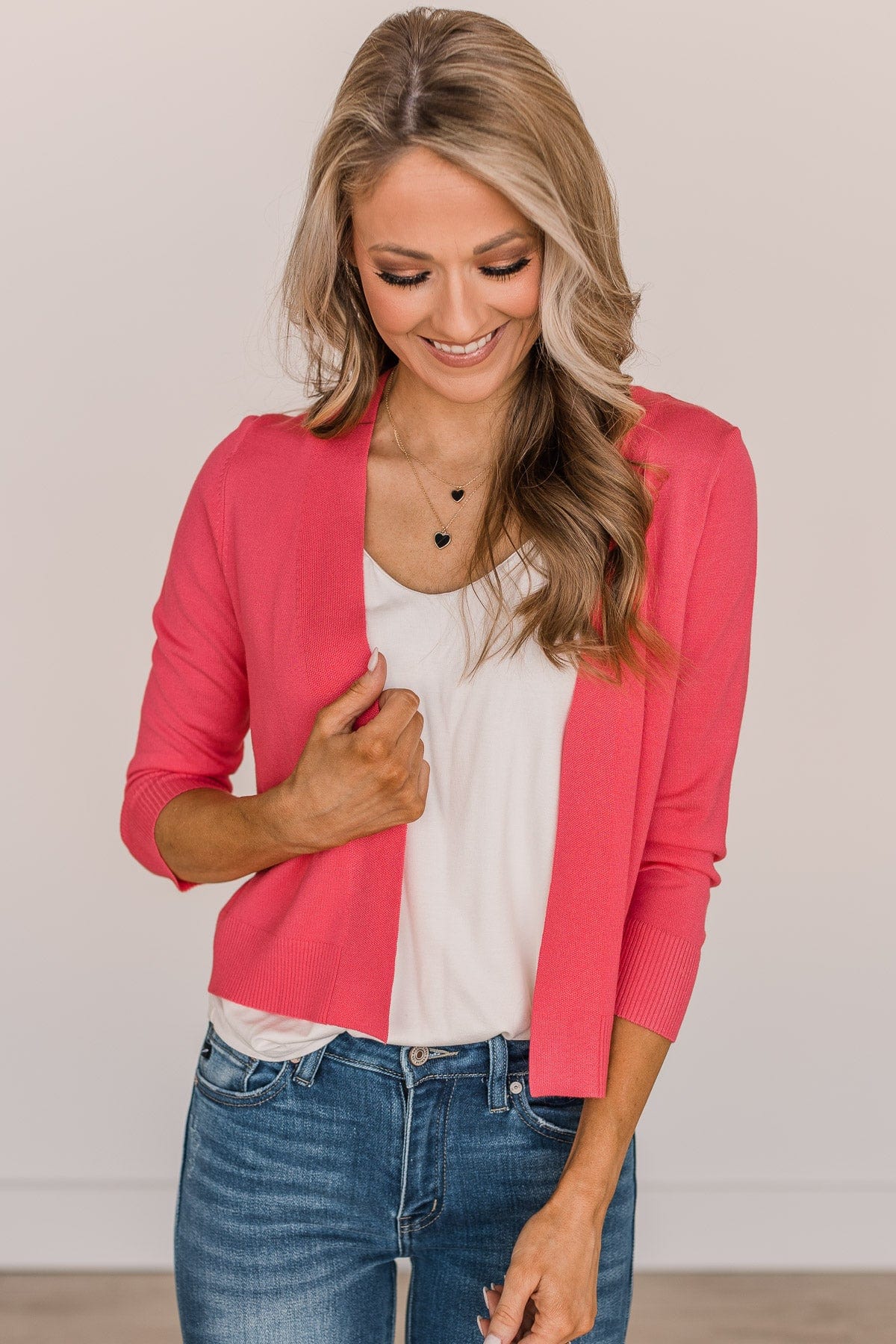 Never Miss A Beat Cropped Cardigan- Coral - Image 3