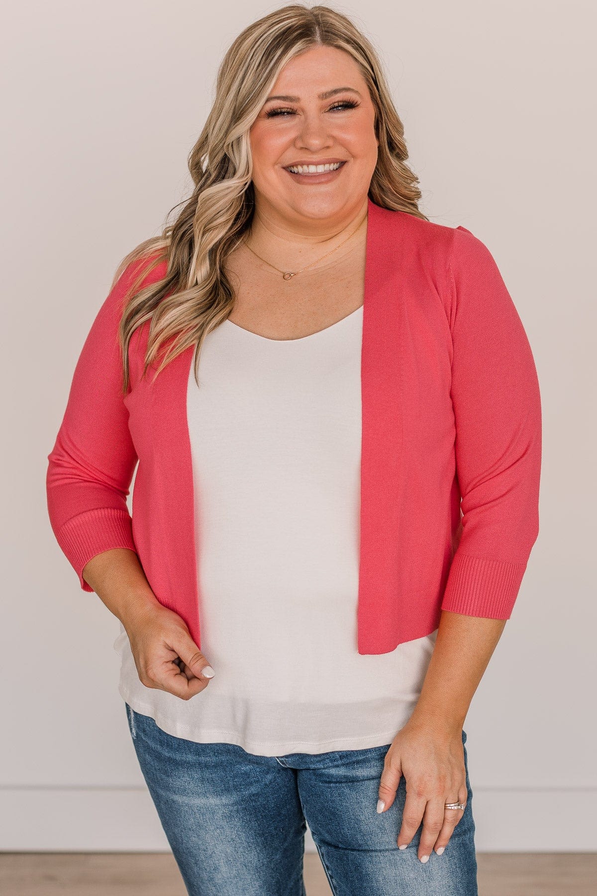 Never Miss A Beat Cropped Cardigan- Coral - Image 4