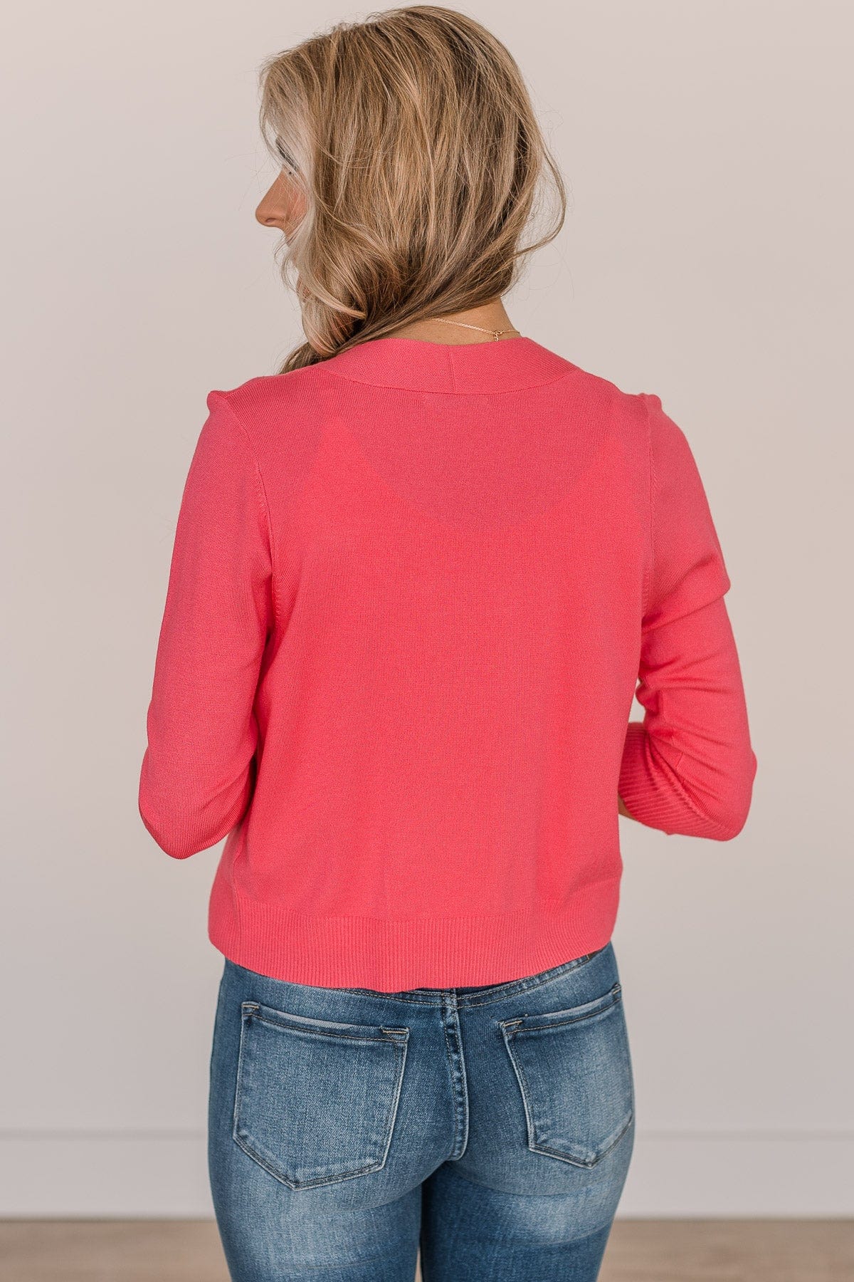 Never Miss A Beat Cropped Cardigan- Coral - Image 7