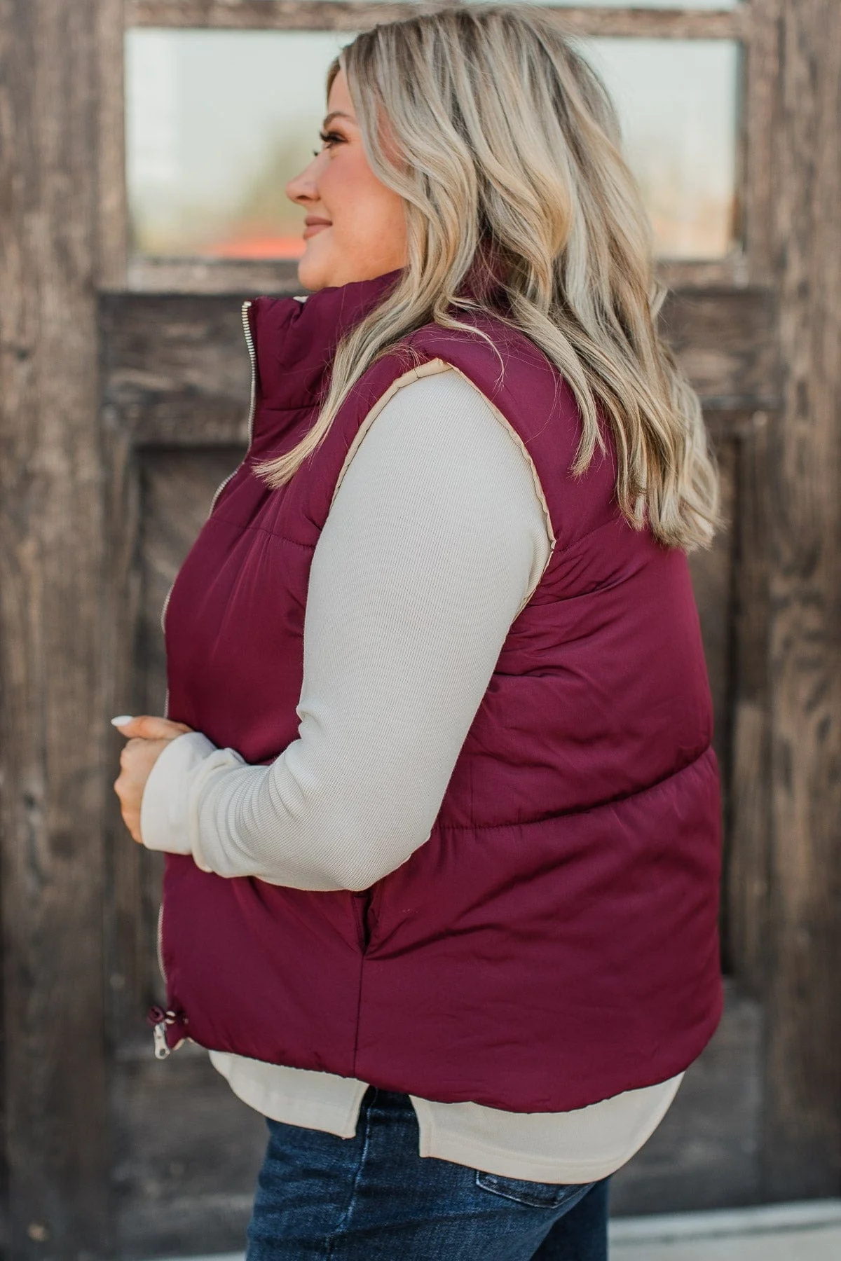 Never Miss Out Reversible Vest- Burgundy & Beige - Image 9