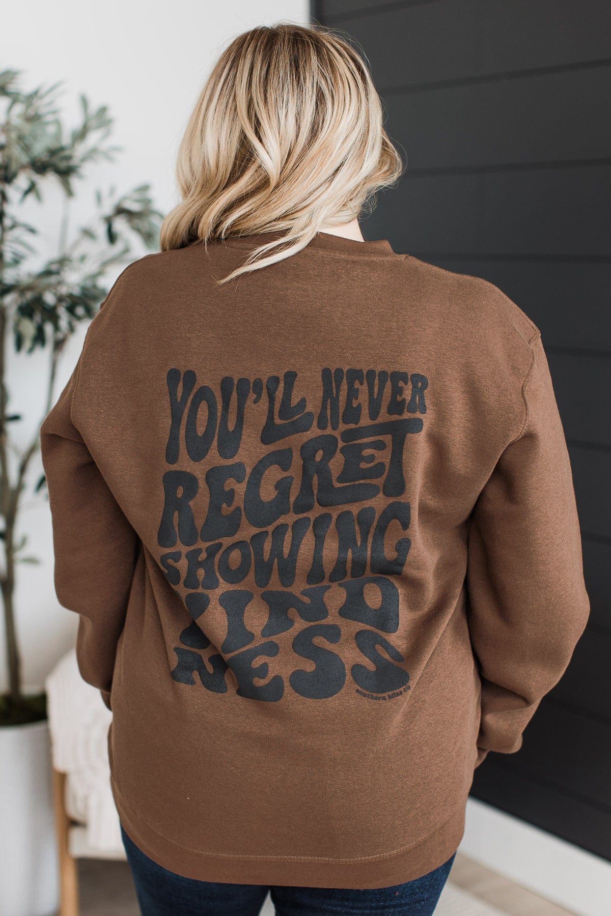 "Never Regret Showing Kindness" Crew Neck- Brown - Image 5