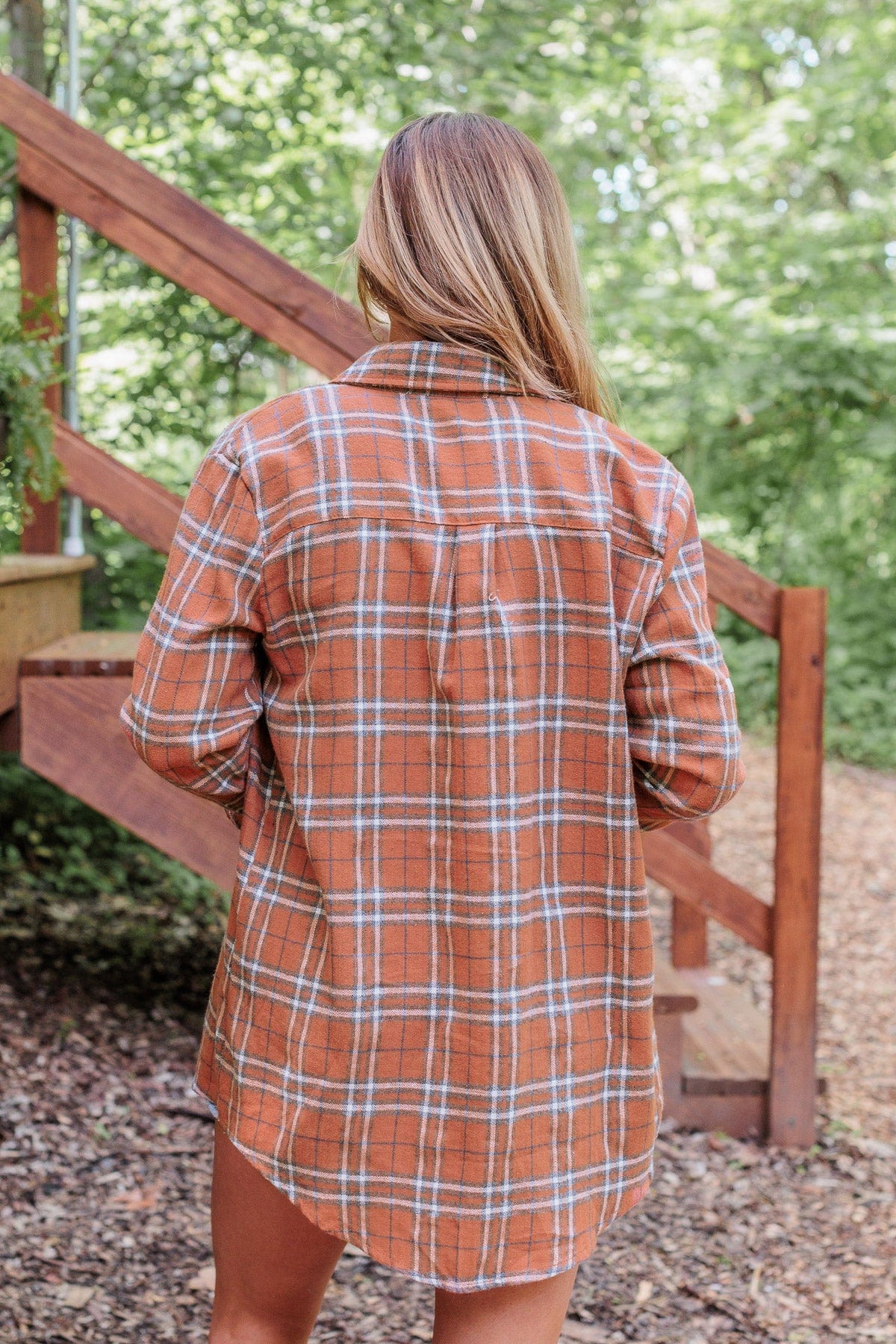 Never Stop Exploring Button Down Top- Rust & Blue - Image 8