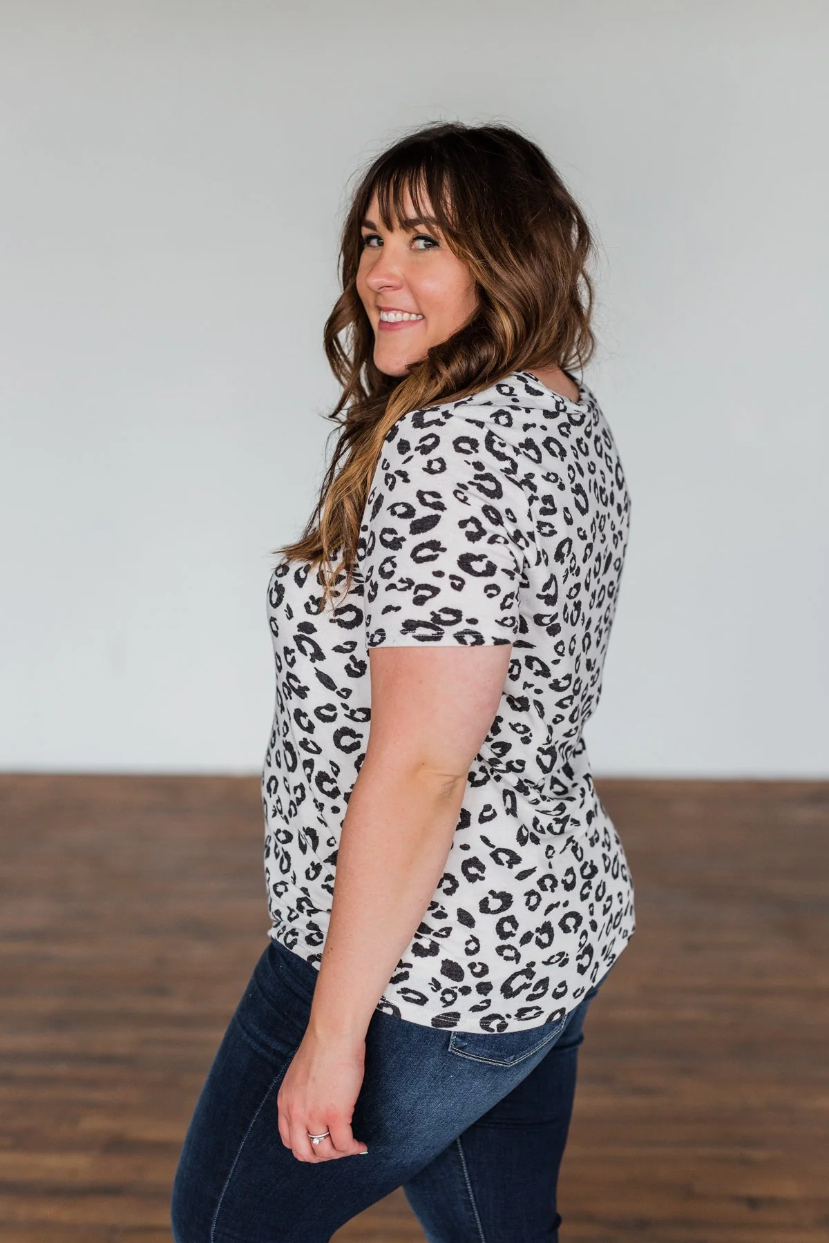 Never Too Late Short Sleeve Leopard Top- Ivory - Image 13