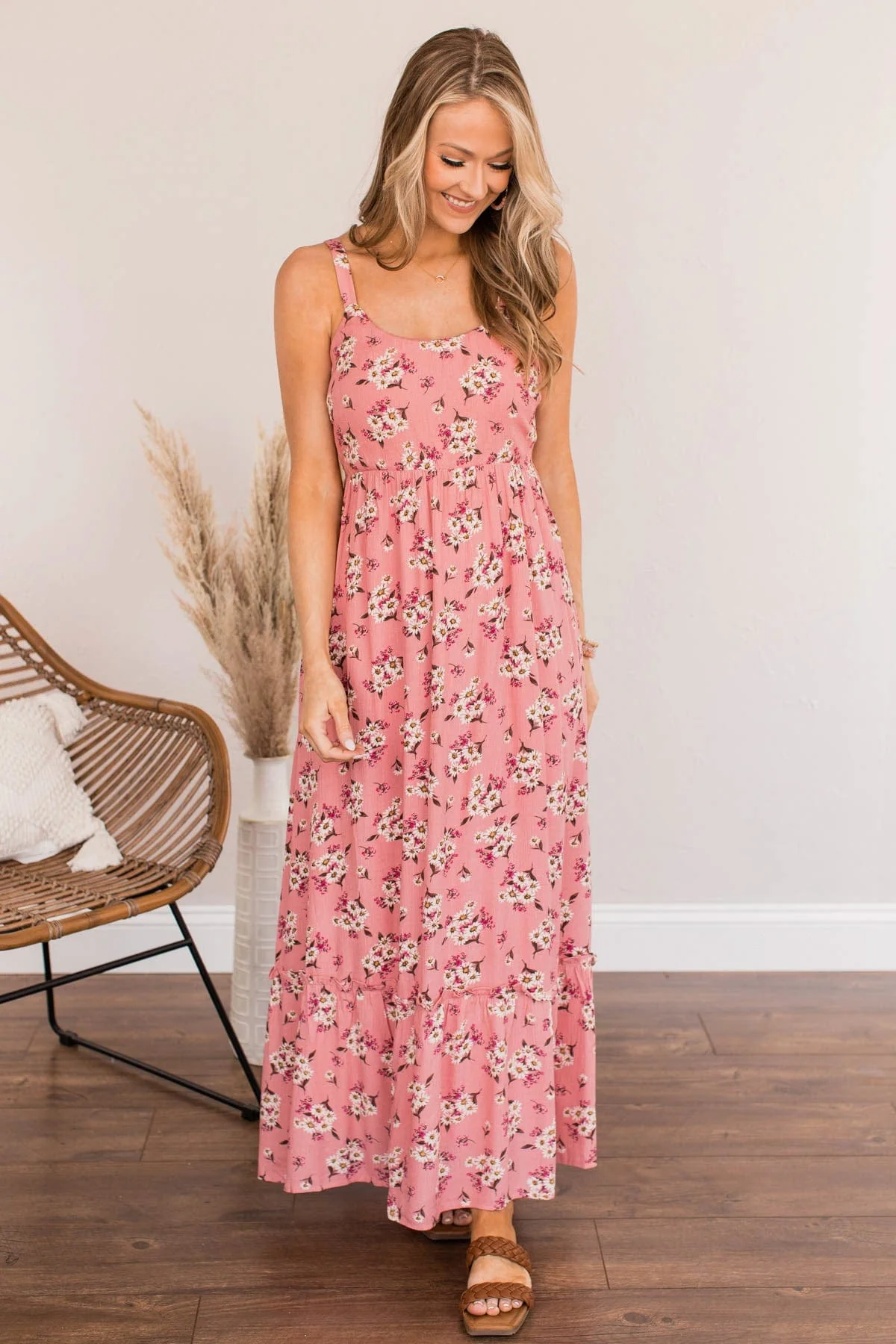 Never Want To Leave Floral Maxi Dress- Pink