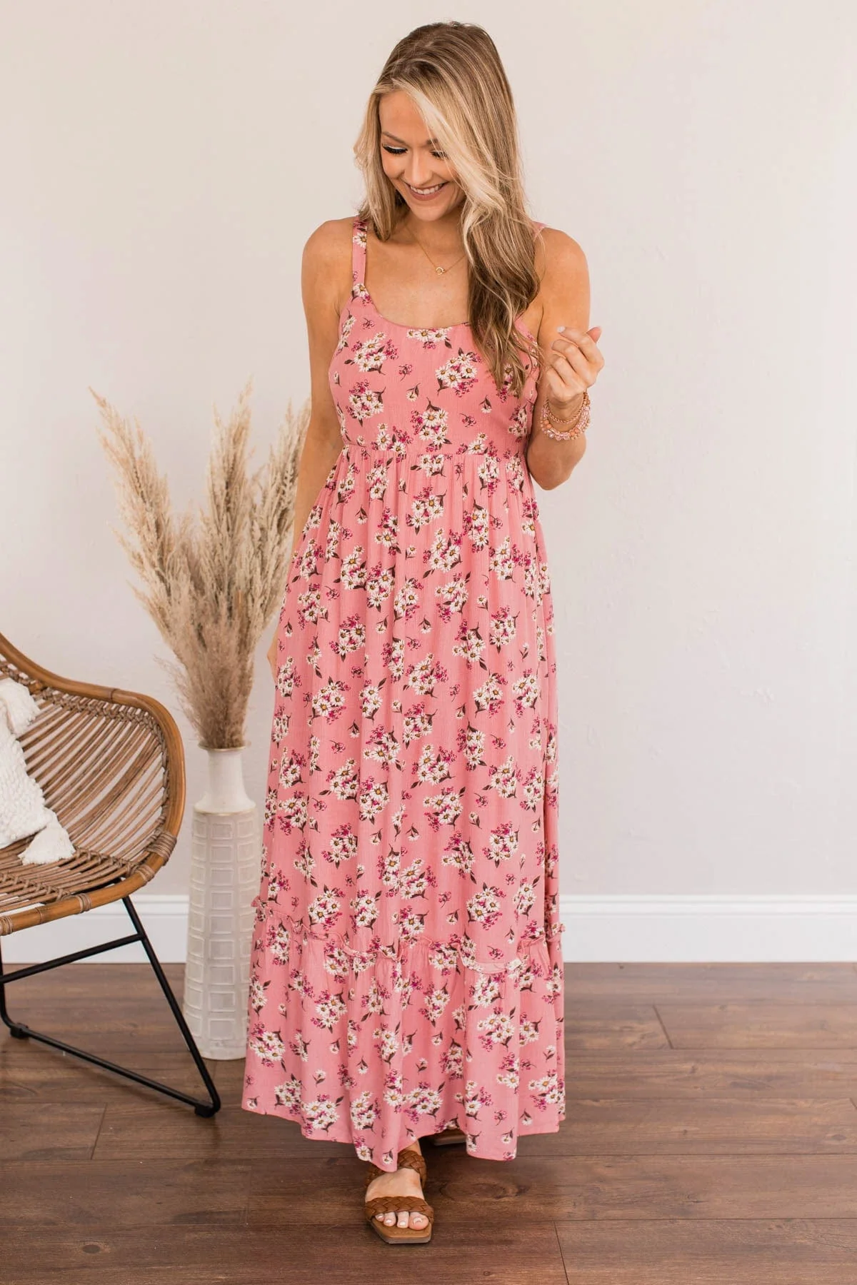 Never Want To Leave Floral Maxi Dress- Pink - Image 3