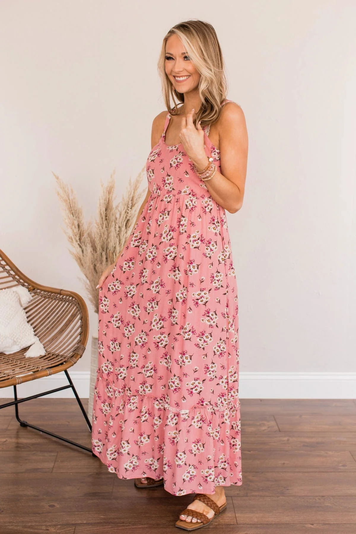 Never Want To Leave Floral Maxi Dress- Pink - Image 6